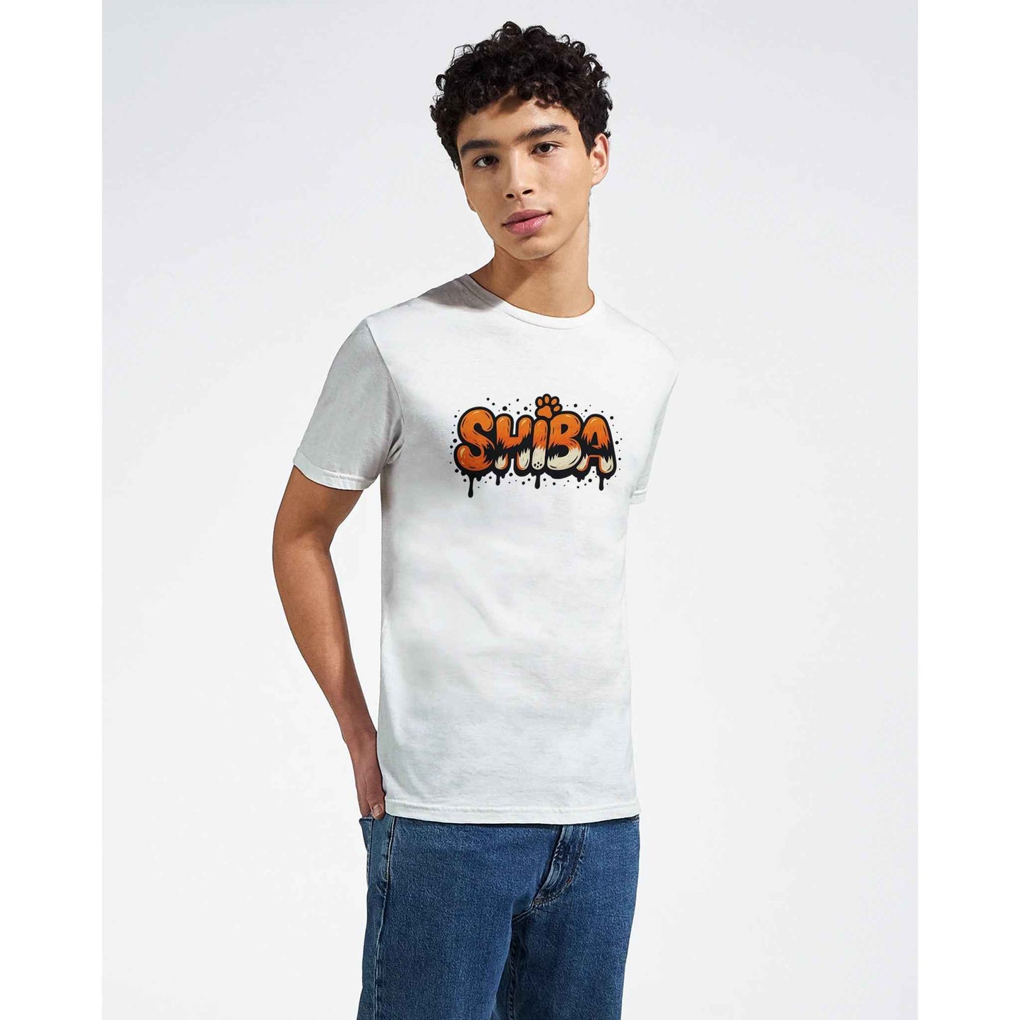 SHIBA INU T-Shirt – Playful Fox & Paw Print Graffiti