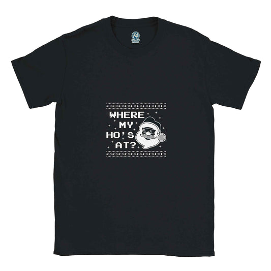 Where My Ho's At? Funny Santa Christmas Shirt – Festive Holiday Graphic Tee