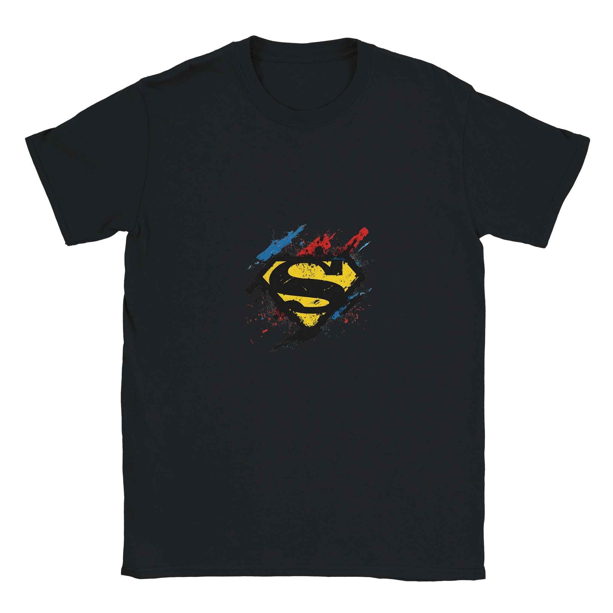 Superman Splatter Shield T-Shirt – Heroic Comic-Inspired Graphic Tee in Multiple Colors