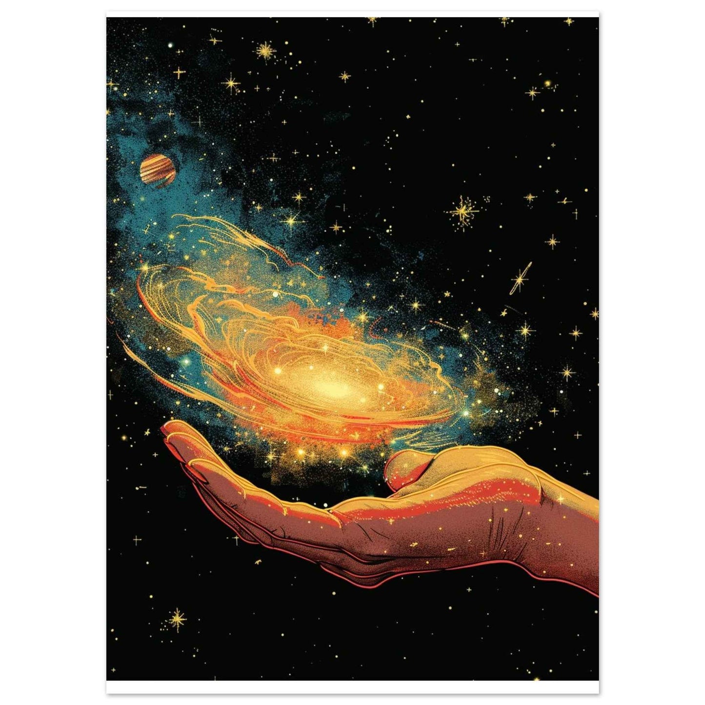 Cosmic Hand Poster – Psychedelic Galaxy Wall Art (Multiple Sizes Available)