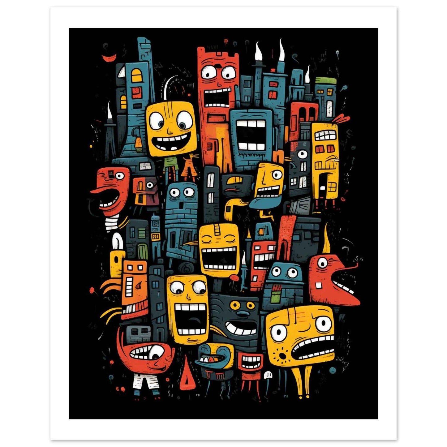 "City of Smiles" Poster – Playful Doodle Art Wall Decor (Multiple Sizes Available)