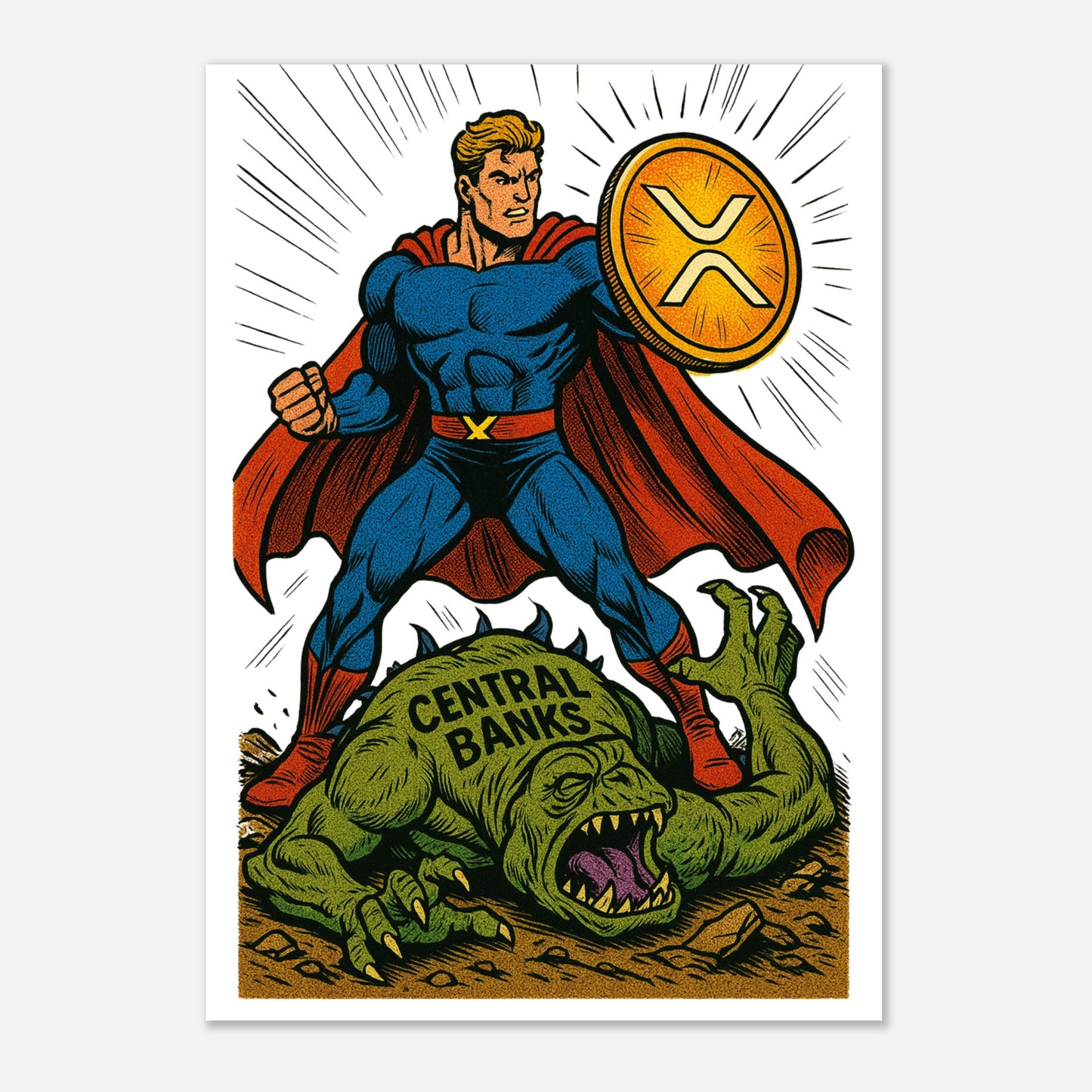 XRP Superhero Poster – Crypto Freedom Fighter Wall Art - F4 Custom Prints