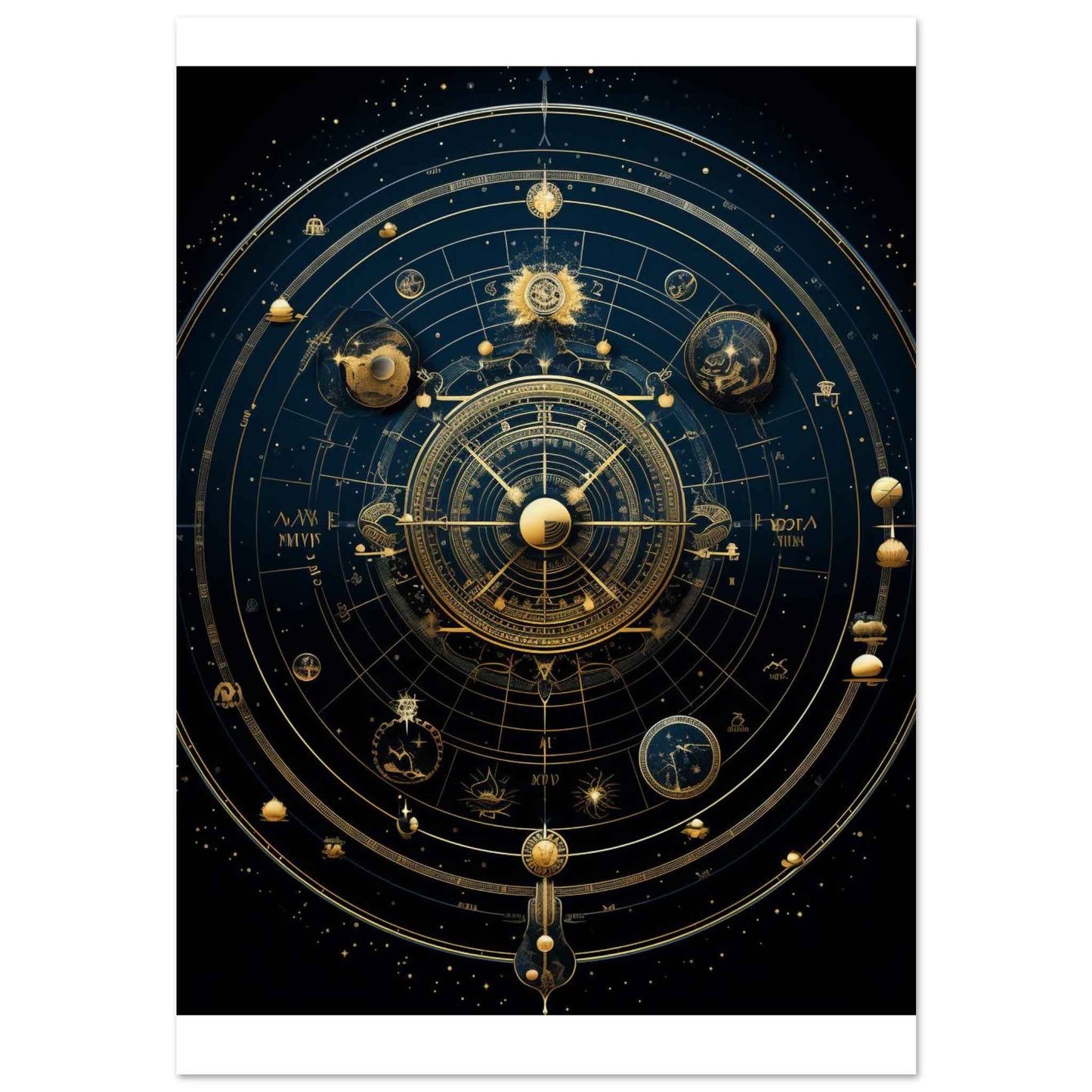 "Celestial Navigator" Poster – Astrological Gold & Blue Wall Art (Multiple Sizes Available)