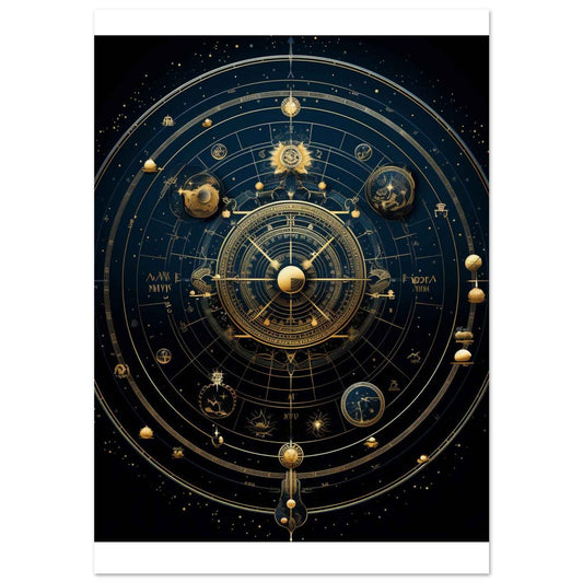 "Celestial Navigator" Poster – Astrological Gold & Blue Wall Art (Multiple Sizes Available)