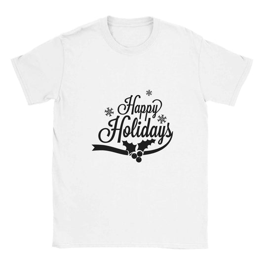 Happy Holidays Holly & Snowflakes Tee – Festive Holiday Graphic Tee in Your Choice of Colors