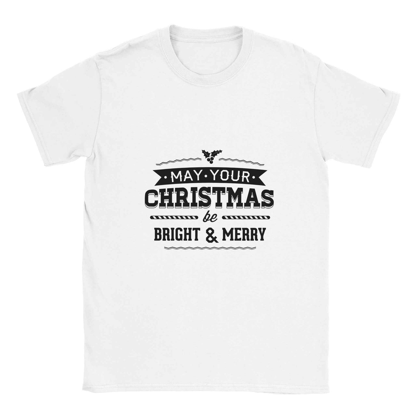 Merry & Bright Christmas Holly Tee – Festive Holiday Graphic Tee in Your Choice of Colors