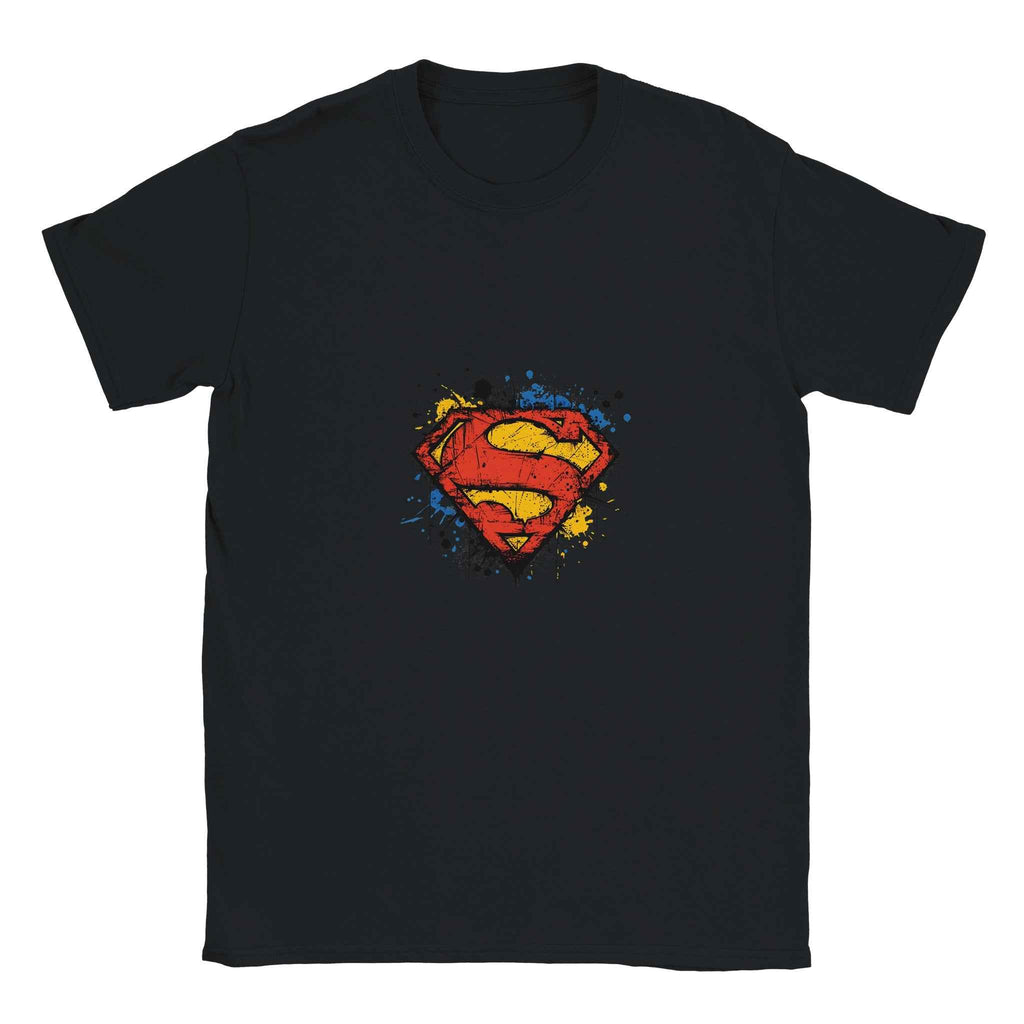 Superman Splatter Shield T-Shirt – Heroic Comic-Inspired Graphic Tee in Multiple Colors