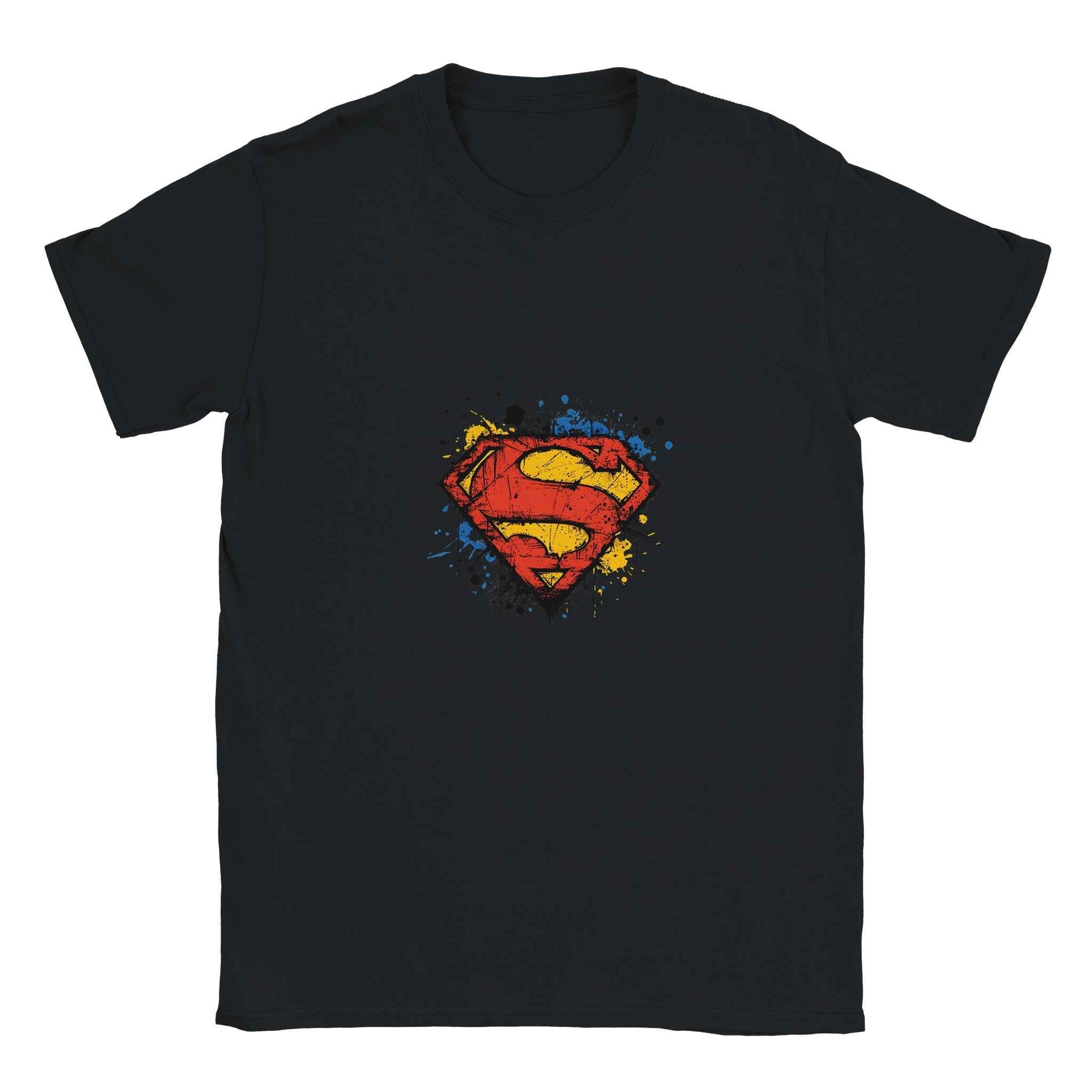 Superman Splatter Shield T-Shirt – Heroic Comic-Inspired Graphic Tee in Multiple Colors