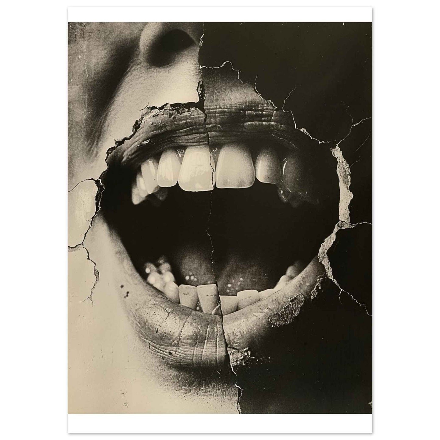 "Shattered Scream" Poster – Evocative Monochrome Wall Art (Multiple Sizes Available)