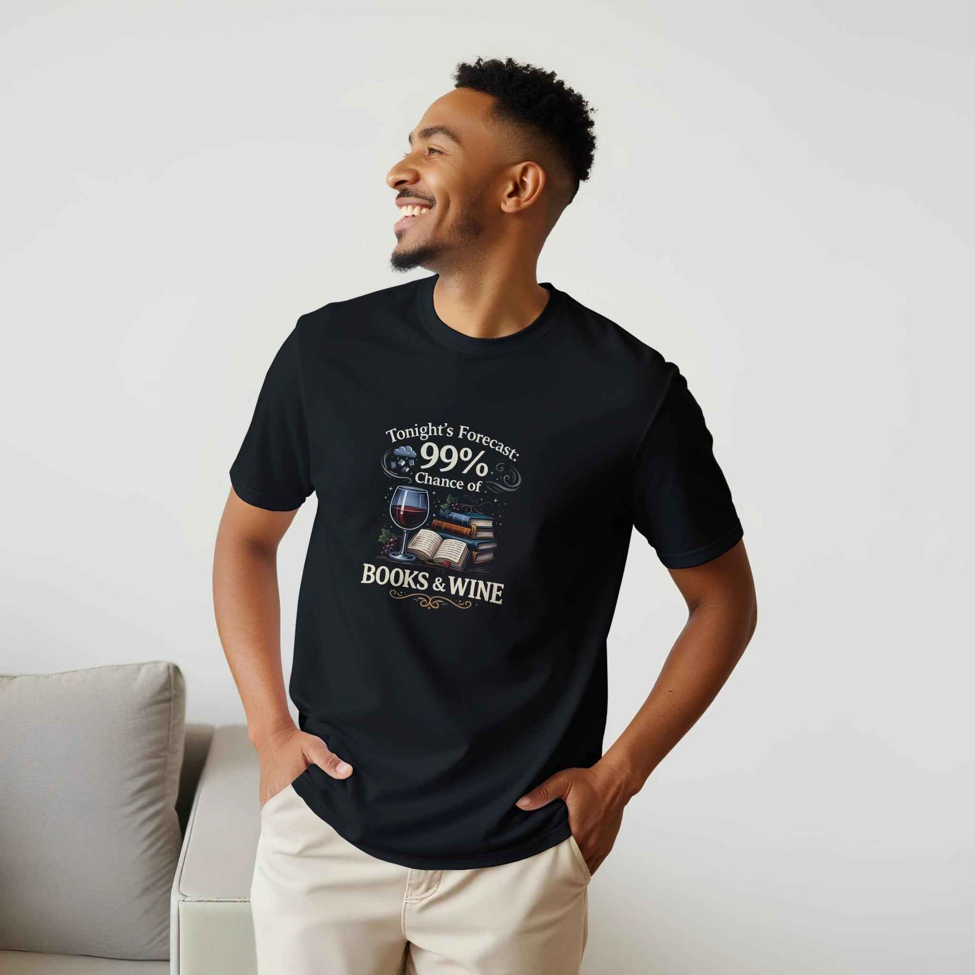 "Tonight's Forecast: Books & Wine" Bookish T-Shirt – Cozy Reader Design