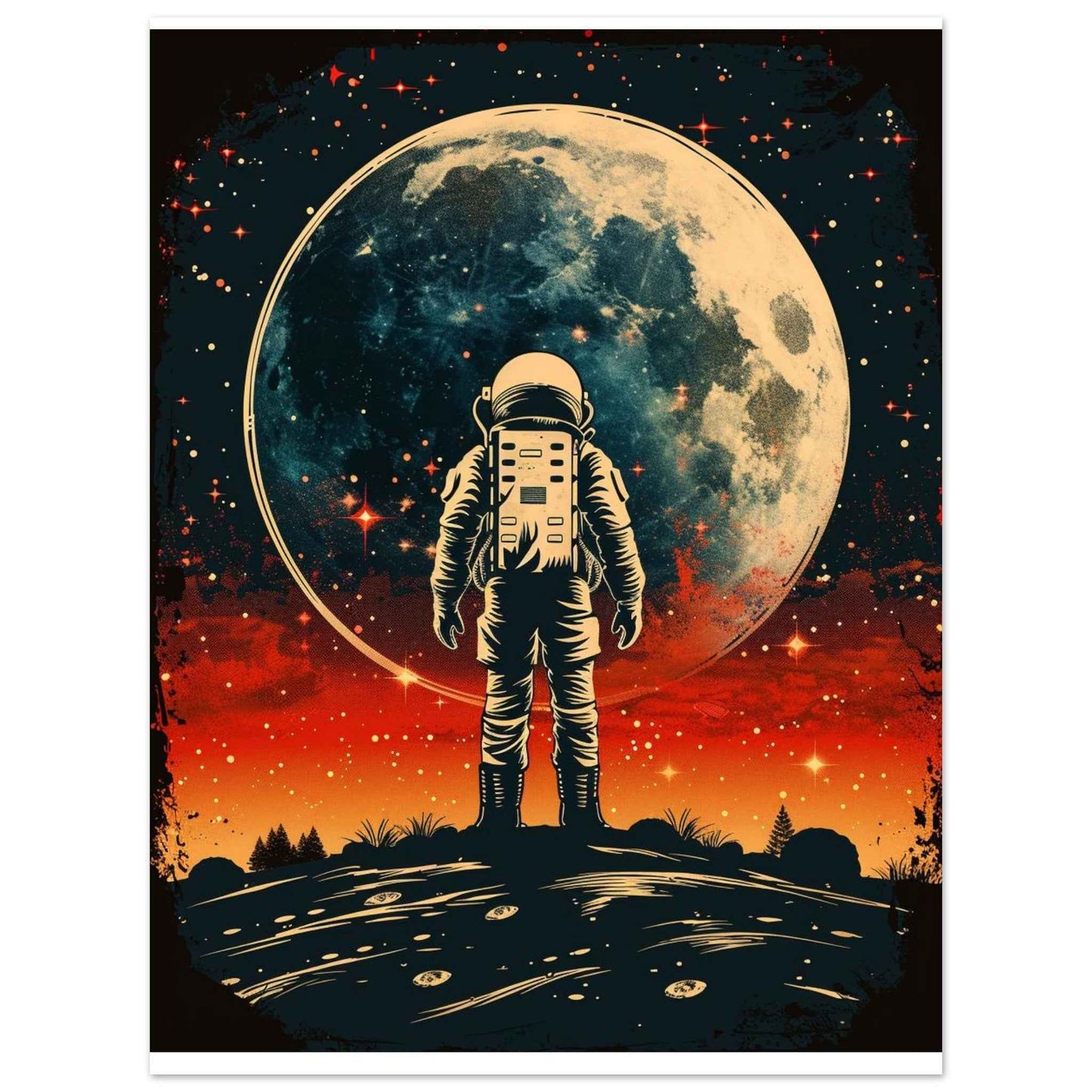"Lunar Gaze" Poster – Retro-Futuristic Astronaut Wall Art (Multiple Sizes Available)