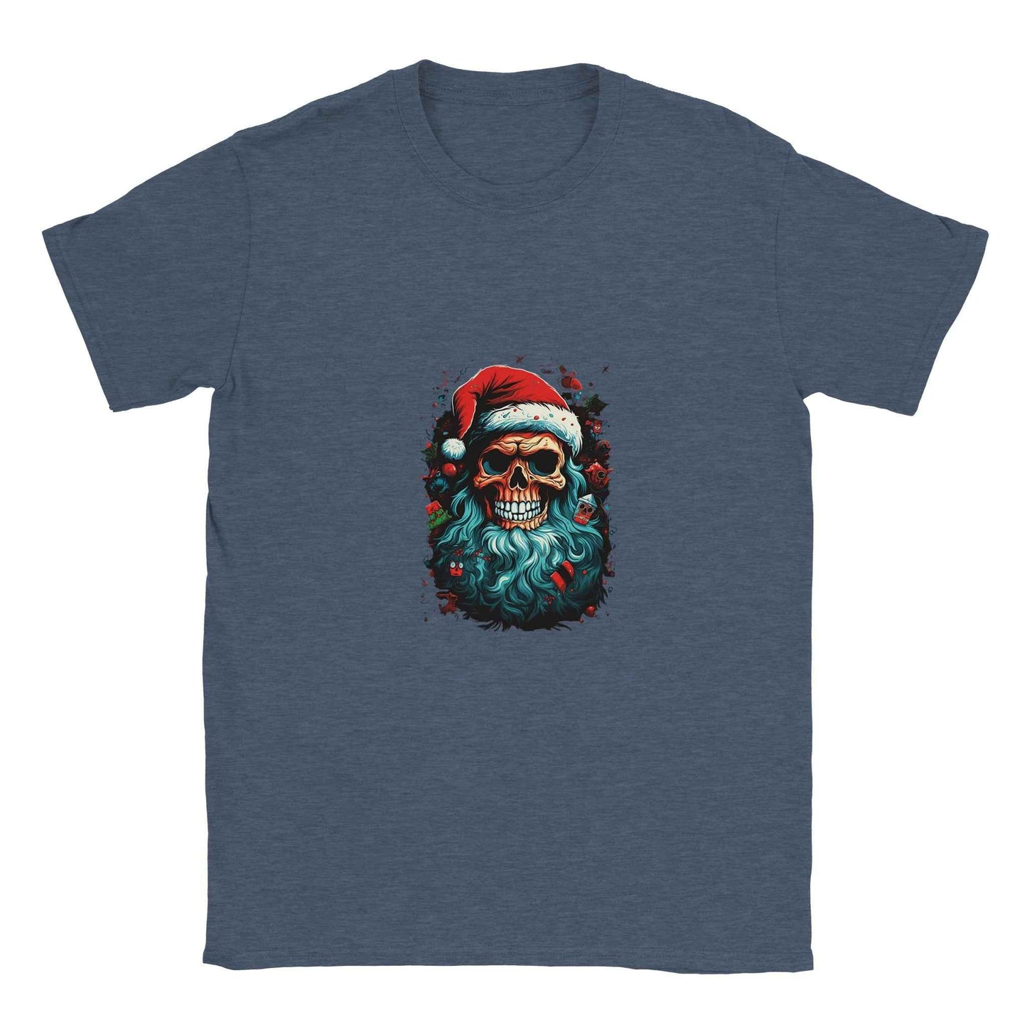 Jolly Santa Skull Christmas Tee – Edgy Holiday Graphic Shirt in Multiple Colors