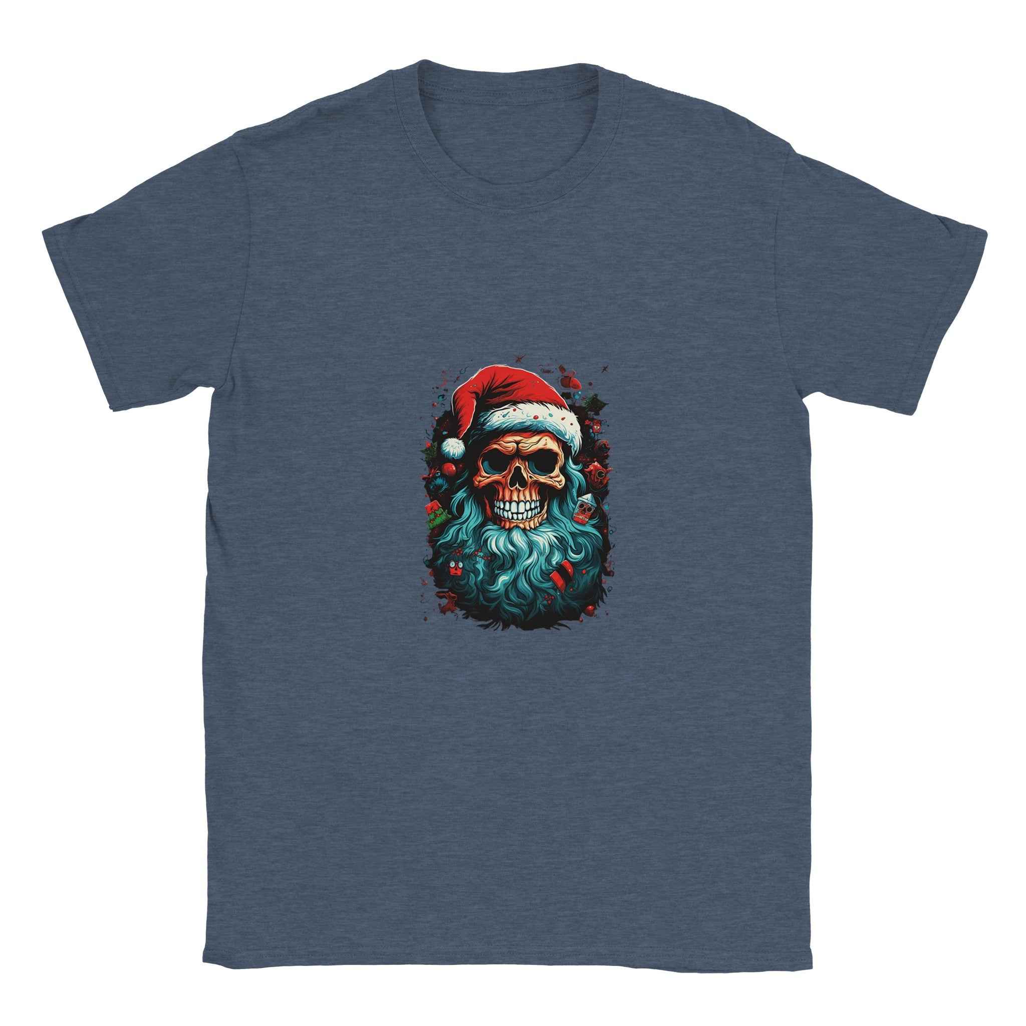 Jolly Santa Skull Christmas Tee – Edgy Holiday Graphic Shirt in Multiple Colors