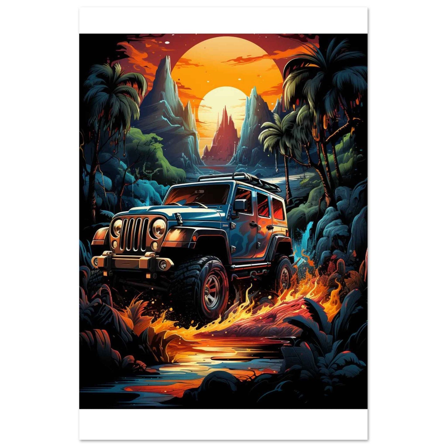 “Tropical Off-Road Sunset” Poster – Vibrant Adventure Wall Art (Multiple Sizes Available)