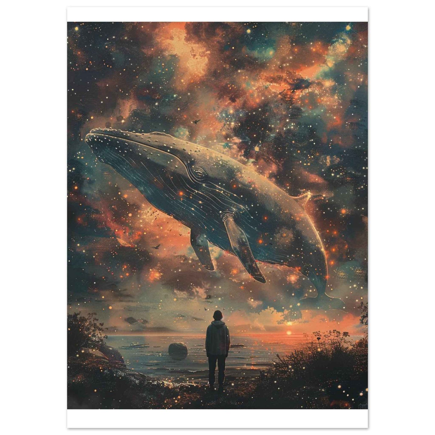 "Cosmic Whale" Poster – Mystical Starry Night Sky Wall Art (Multiple Sizes Available)
