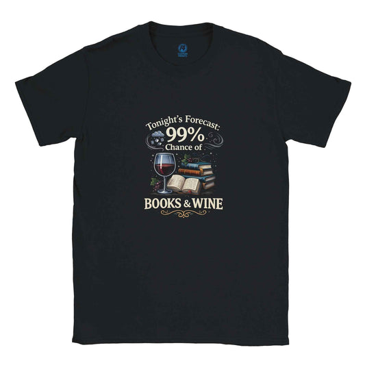 "Tonight's Forecast: Books & Wine" Bookish T-Shirt – Cozy Reader Design