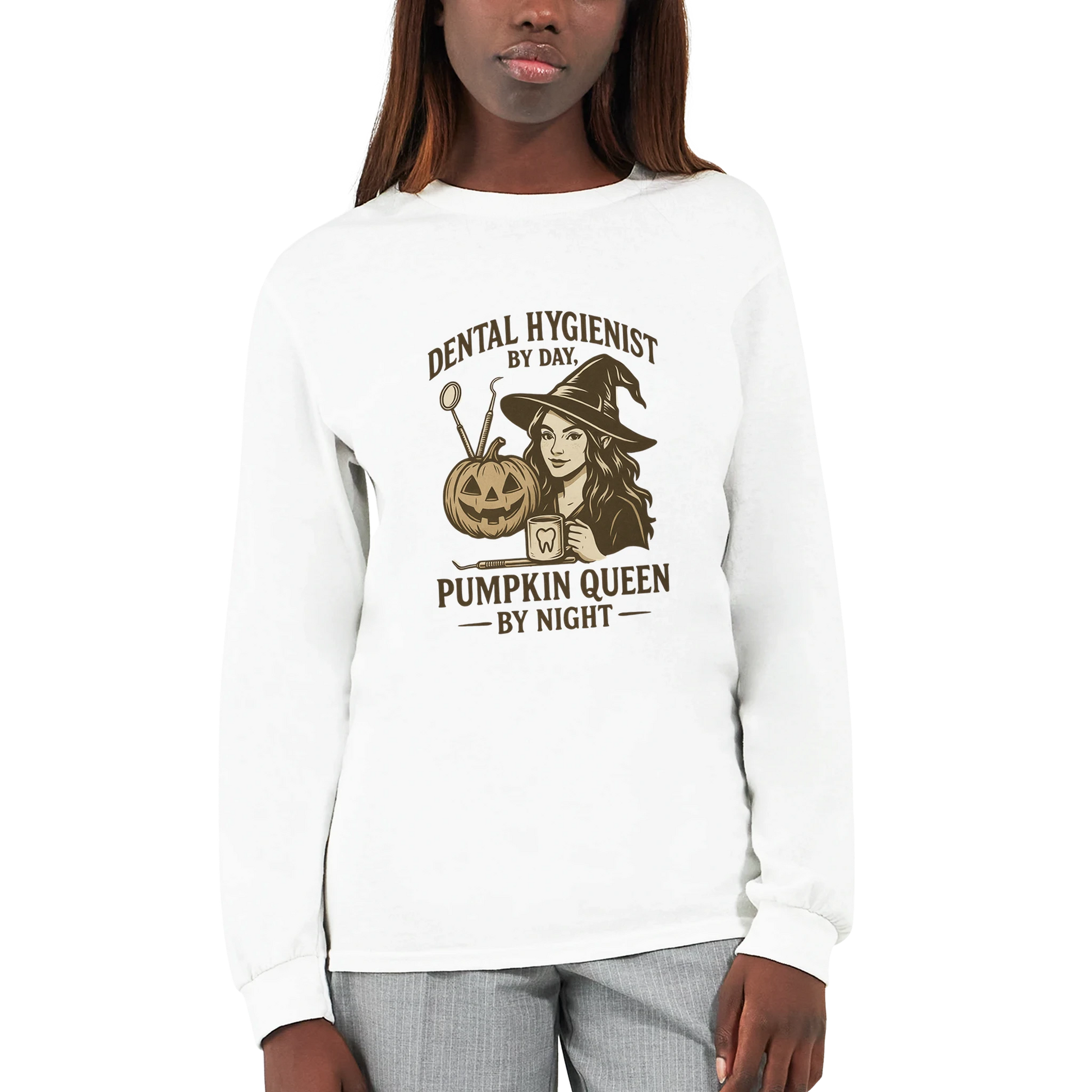 Dental Hygienist Halloween Longsleeve Shirt – Pumpkin Queen Themed Tee - F4 Custom Prints