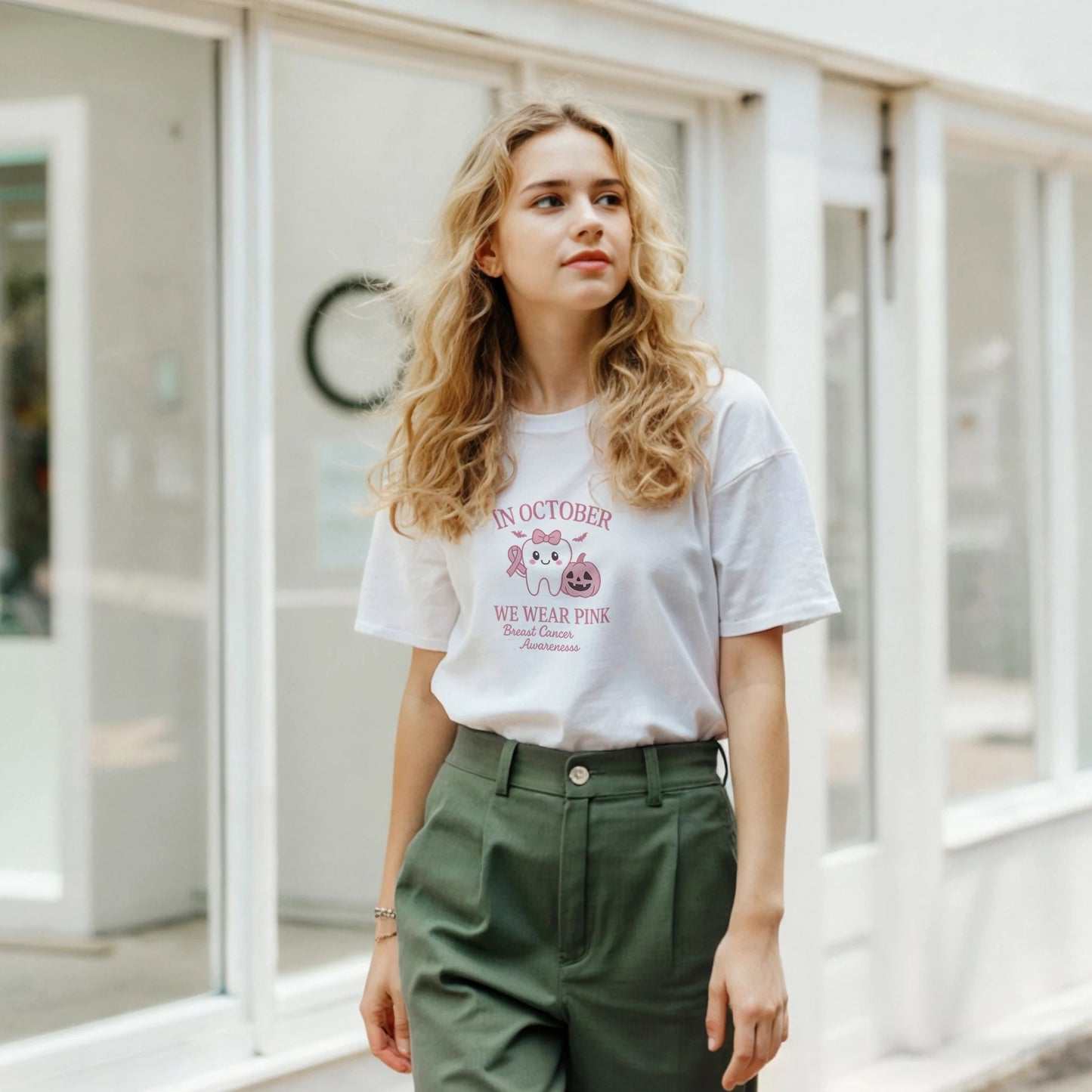 In October We Wear Pink Breast Cancer Awareness Dental Shirt - F4 Custom Prints