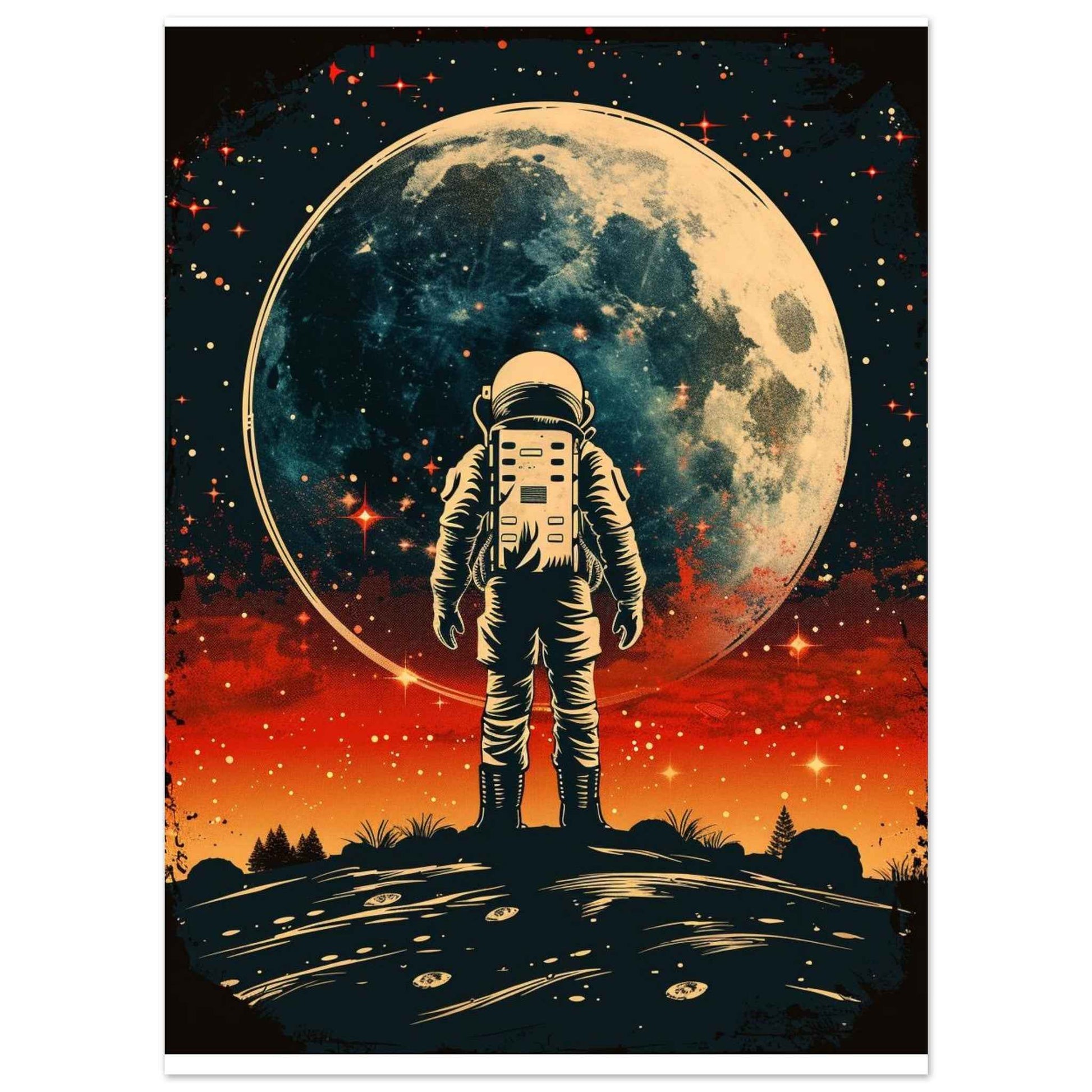 "Lunar Gaze" Poster – Retro-Futuristic Astronaut Wall Art (Multiple Sizes Available)