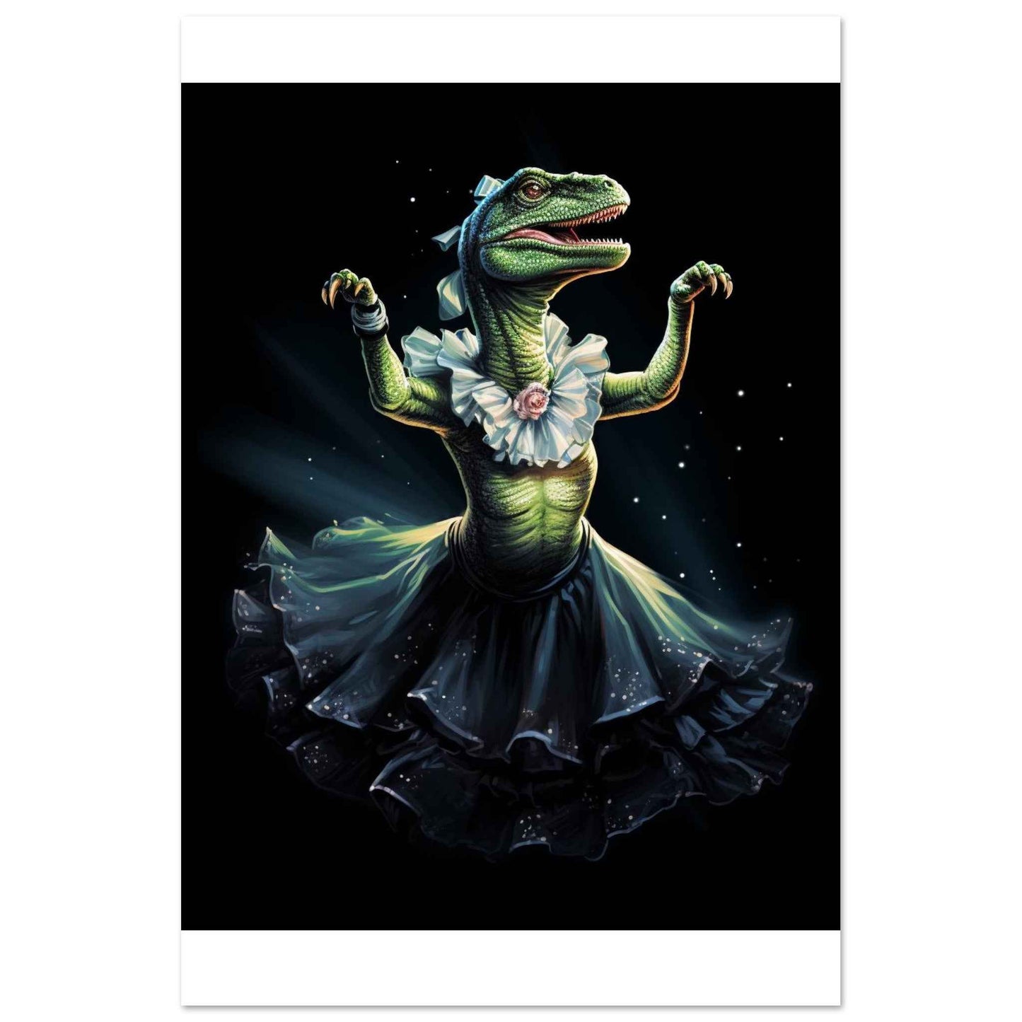 "Dino Ballerina" Poster – Whimsical Prehistoric Wall Art (Multiple Sizes Available)