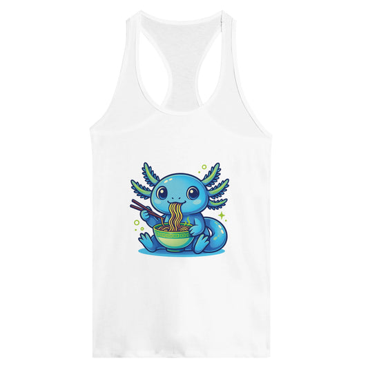 Axolotl Eating Ramen Women’s Racerback Tank – Kawaii Noodle Lover Graphic Top - F4 Custom Prints