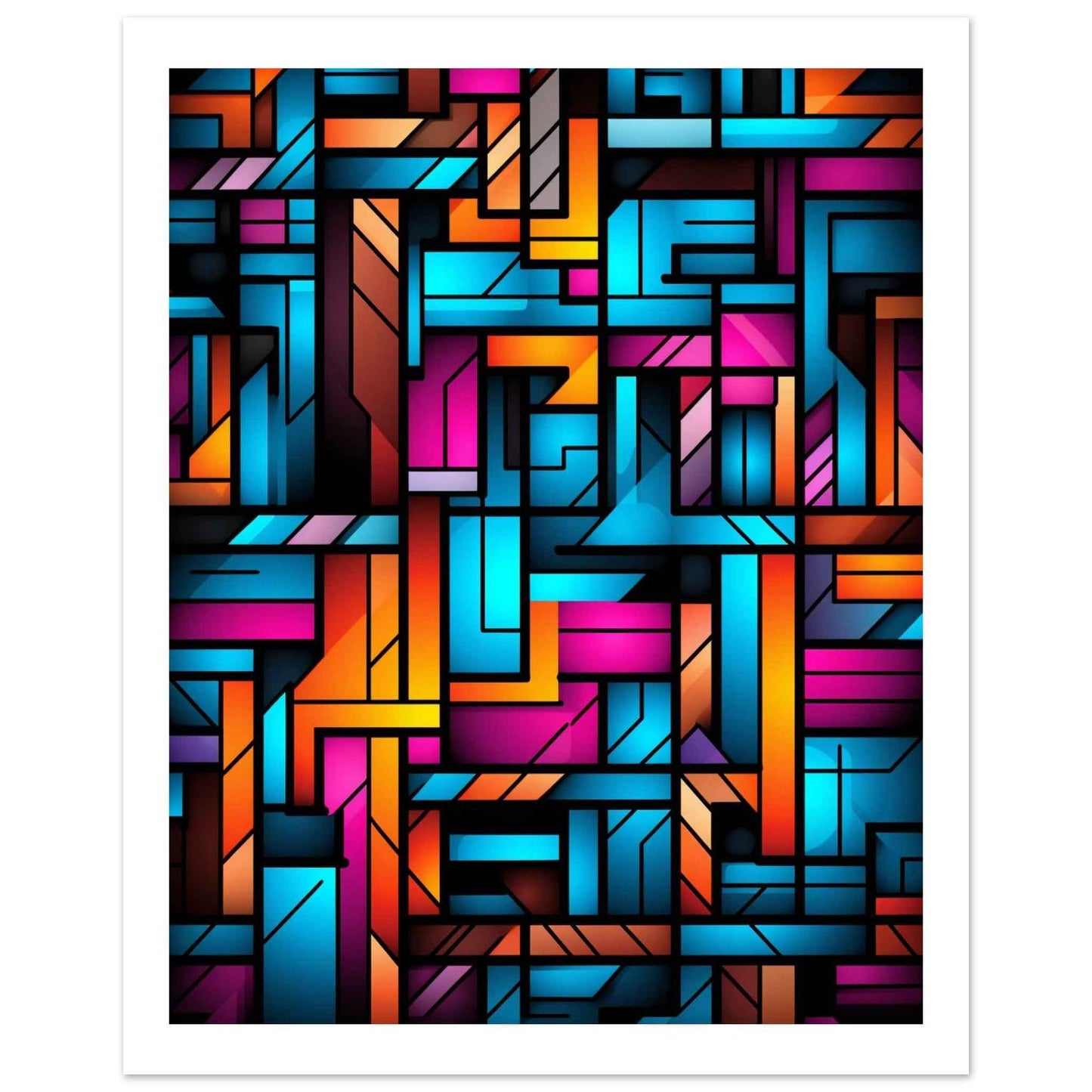 “Urban Grid” Poster – Dynamic Geometric Wall Art in Neon Hues (Multiple Sizes Available)
