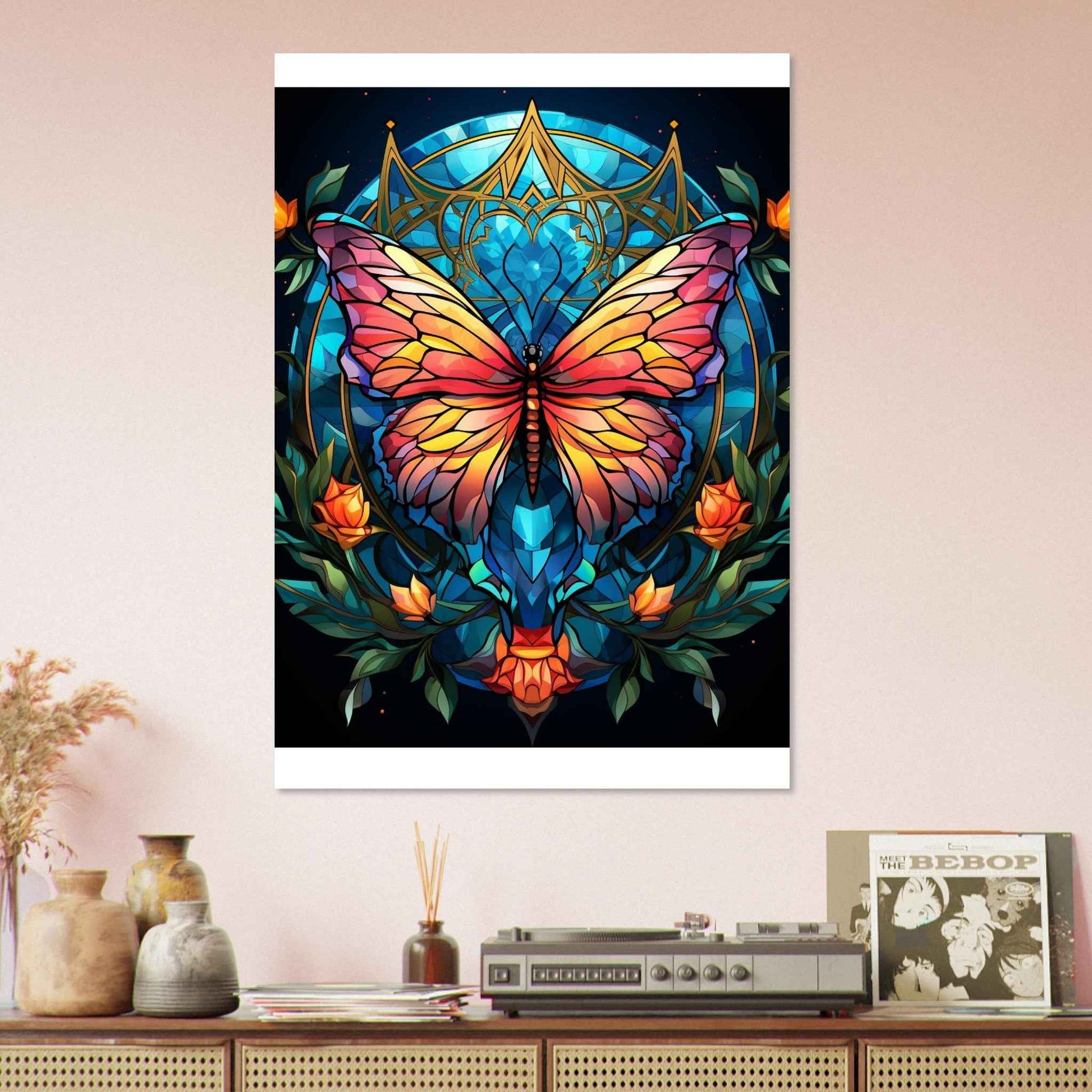 “Stained Glass Butterfly” Poster – Vibrant Neo-Traditional Wall Art (Multiple Sizes Available)