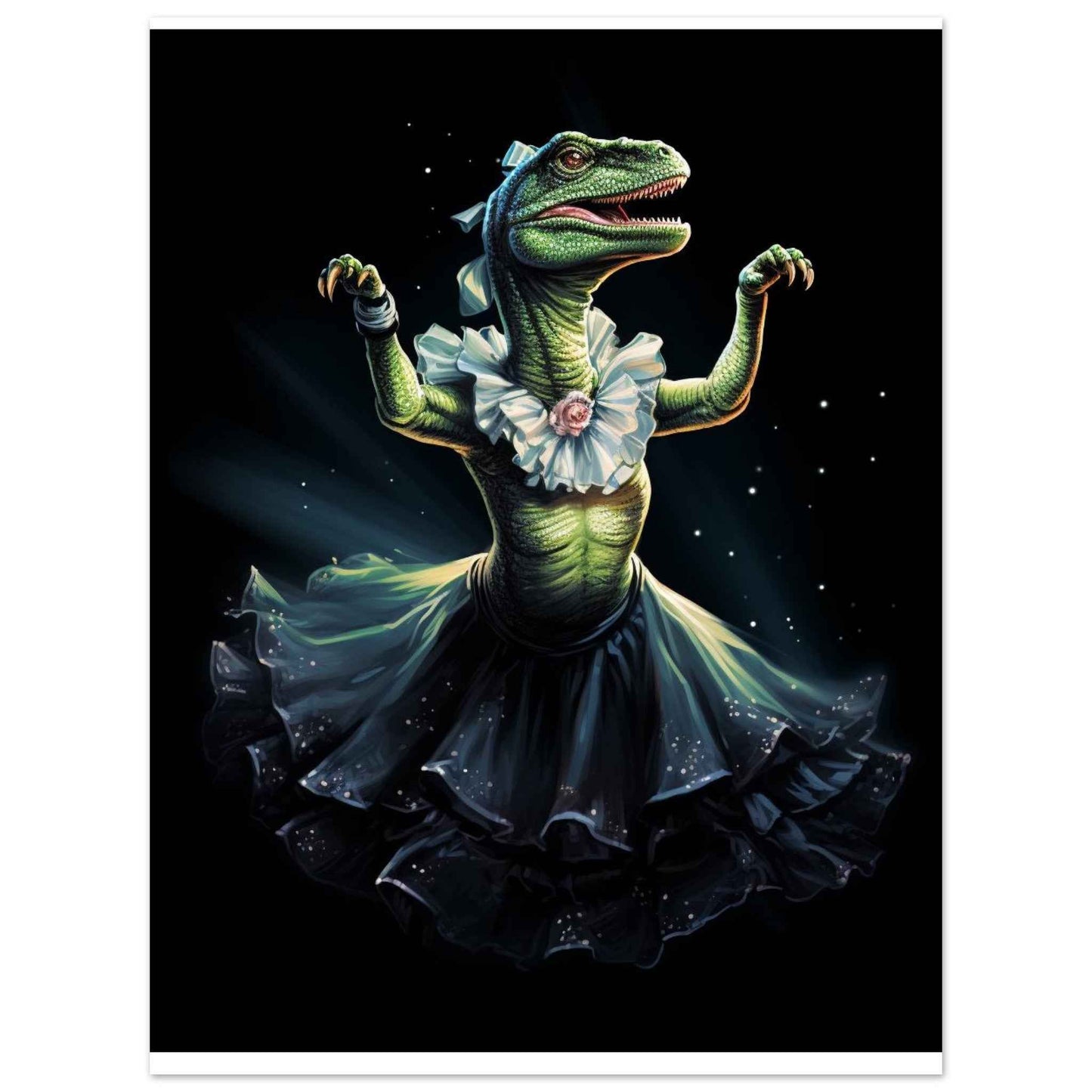 "Dino Ballerina" Poster – Whimsical Prehistoric Wall Art (Multiple Sizes Available)