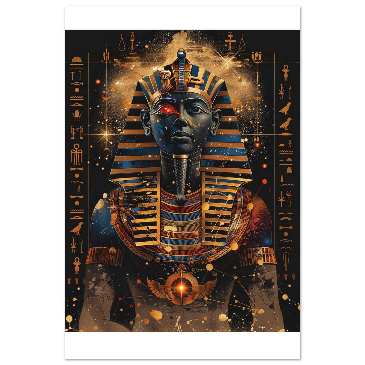 "Pharaoh's Gaze" Poster – Mystical Egyptian Wall Art with Cosmic Allure (Multiple Sizes Available)