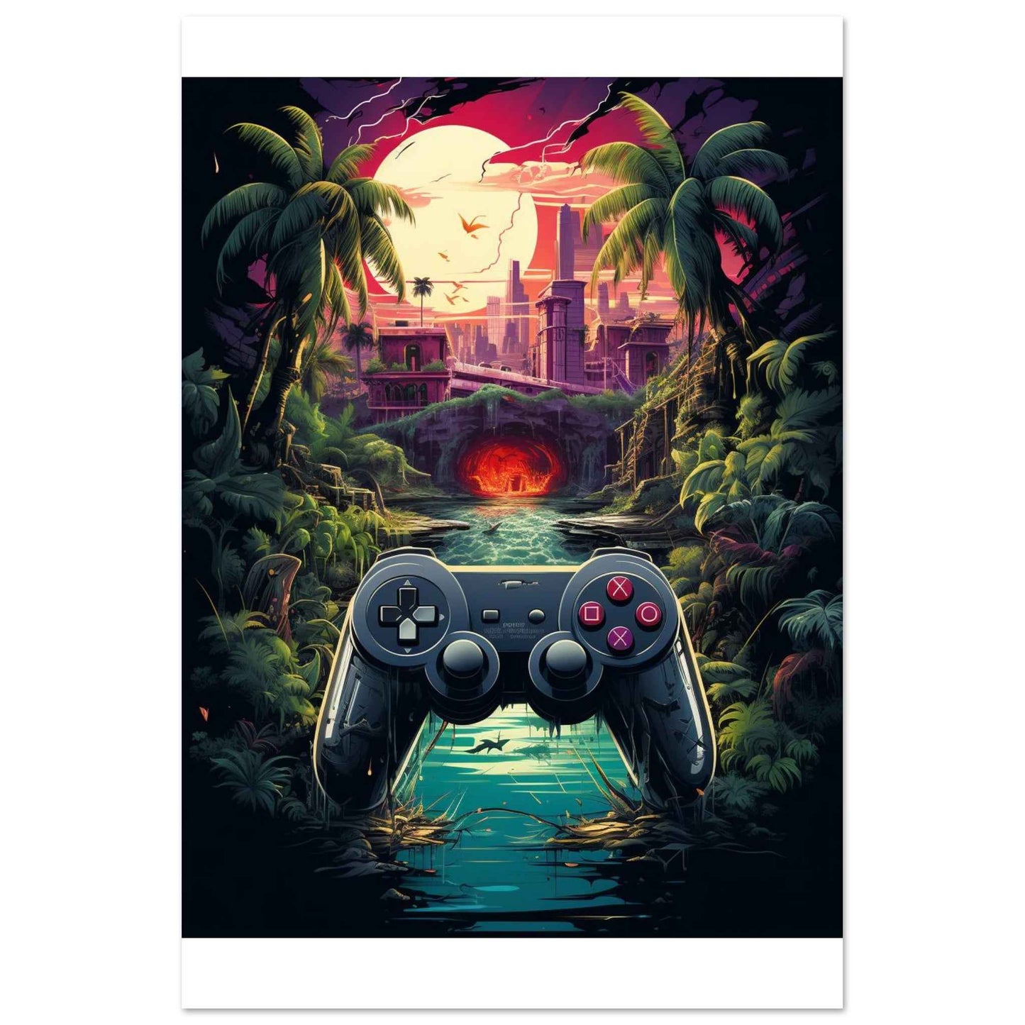 "Gamer's Paradise" Poster – Retro-Futuristic Gaming Wall Art (Multiple Sizes Available)