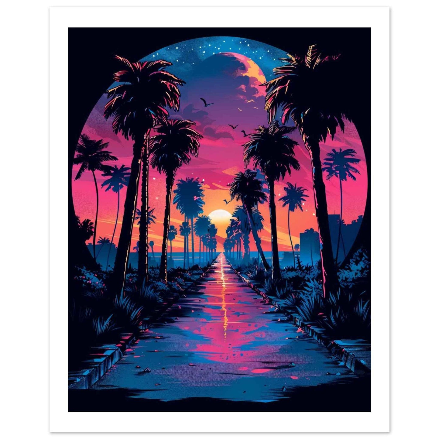 Palm Paradise Sunset Poster – Vibrant Synthwave Wall Art (Multiple Sizes Available)
