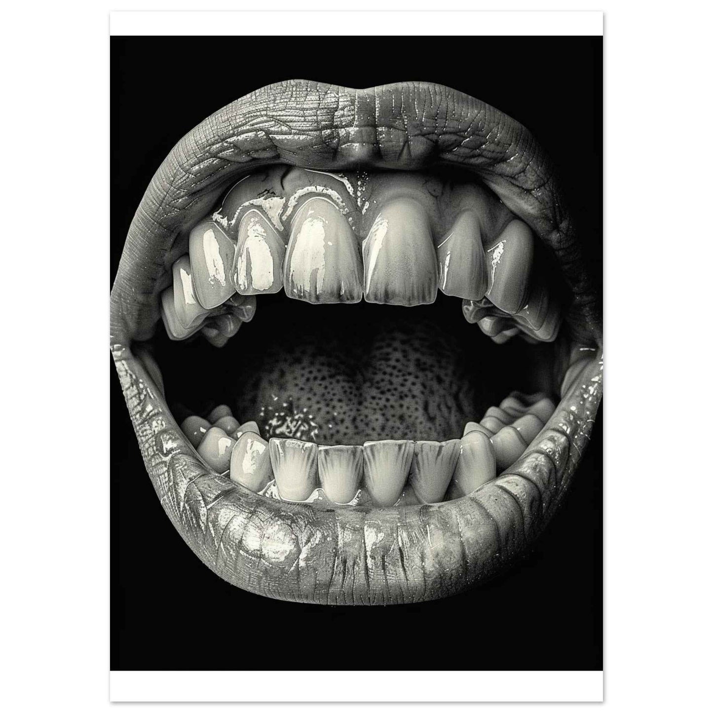 “Open Mouth & Teeth” Poster – Striking Black and White Art (Multiple Sizes Available)