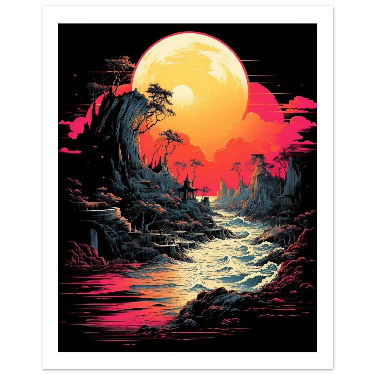 "Moonlit Journey" Poster – Vibrant Ukiyo-e Inspired Wall Art (Multiple Sizes Available)