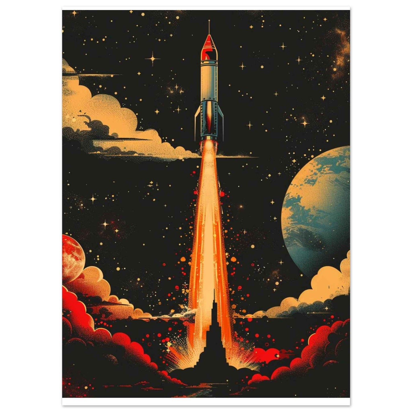 "Cosmic Launch" Poster – Retro Sci-Fi Space Art Print for Home & Office (Multiple Sizes Available)