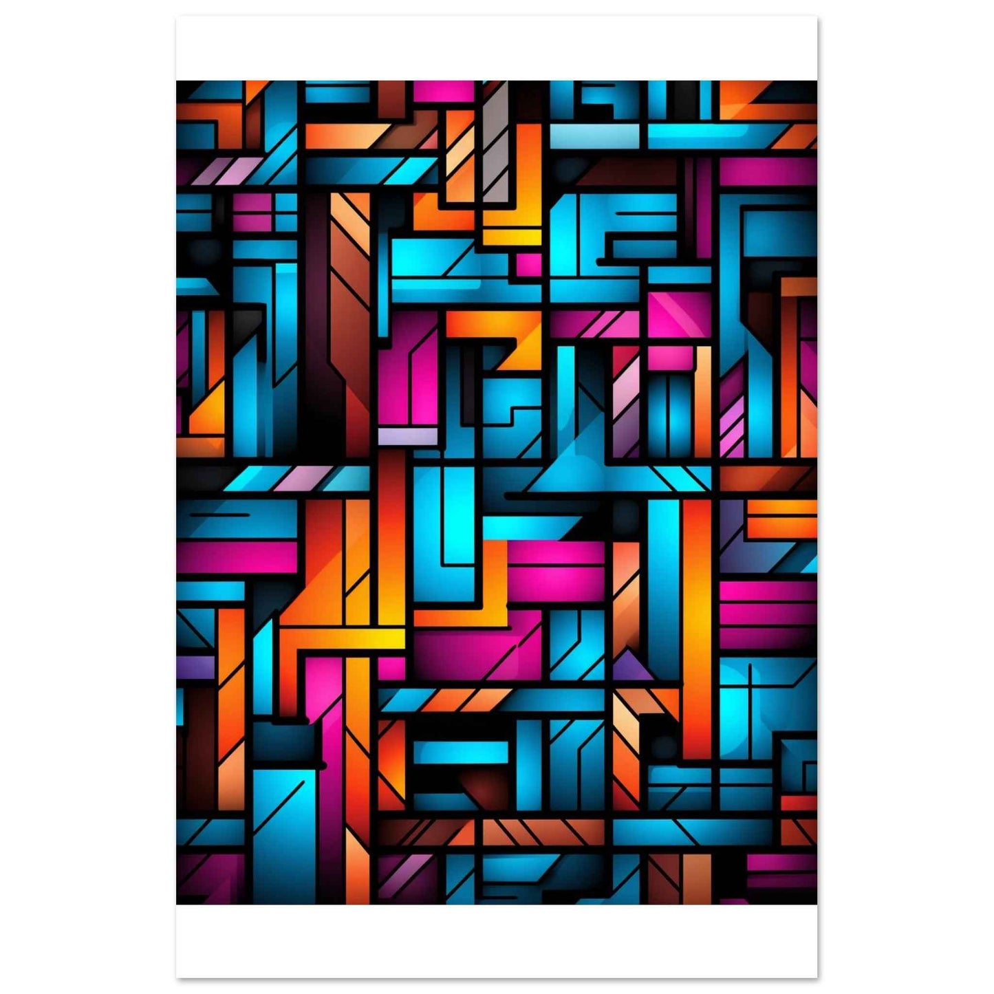“Urban Grid” Poster – Dynamic Geometric Wall Art in Neon Hues (Multiple Sizes Available)