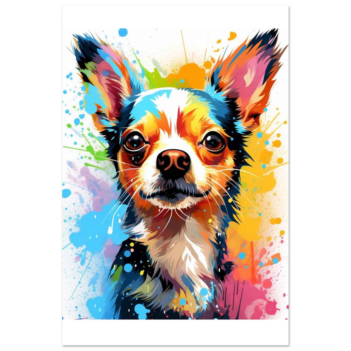 Chihuahua Splash Art Poster – Vibrant Pop Art Dog Wall Art (Multiple Sizes Available)