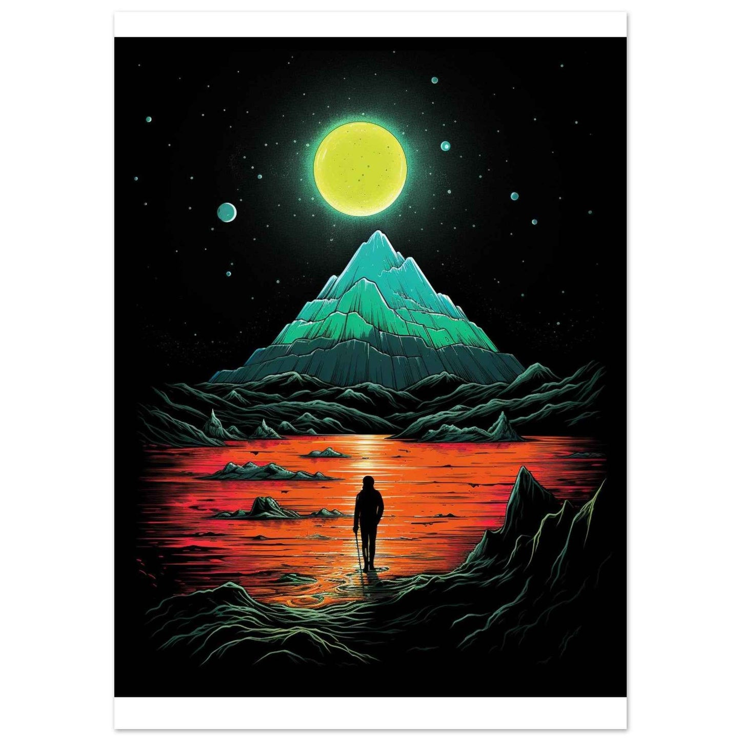 Solitude's Glow Poster – Psychedelic Sci-Fi Wall Art (Multiple Sizes Available)