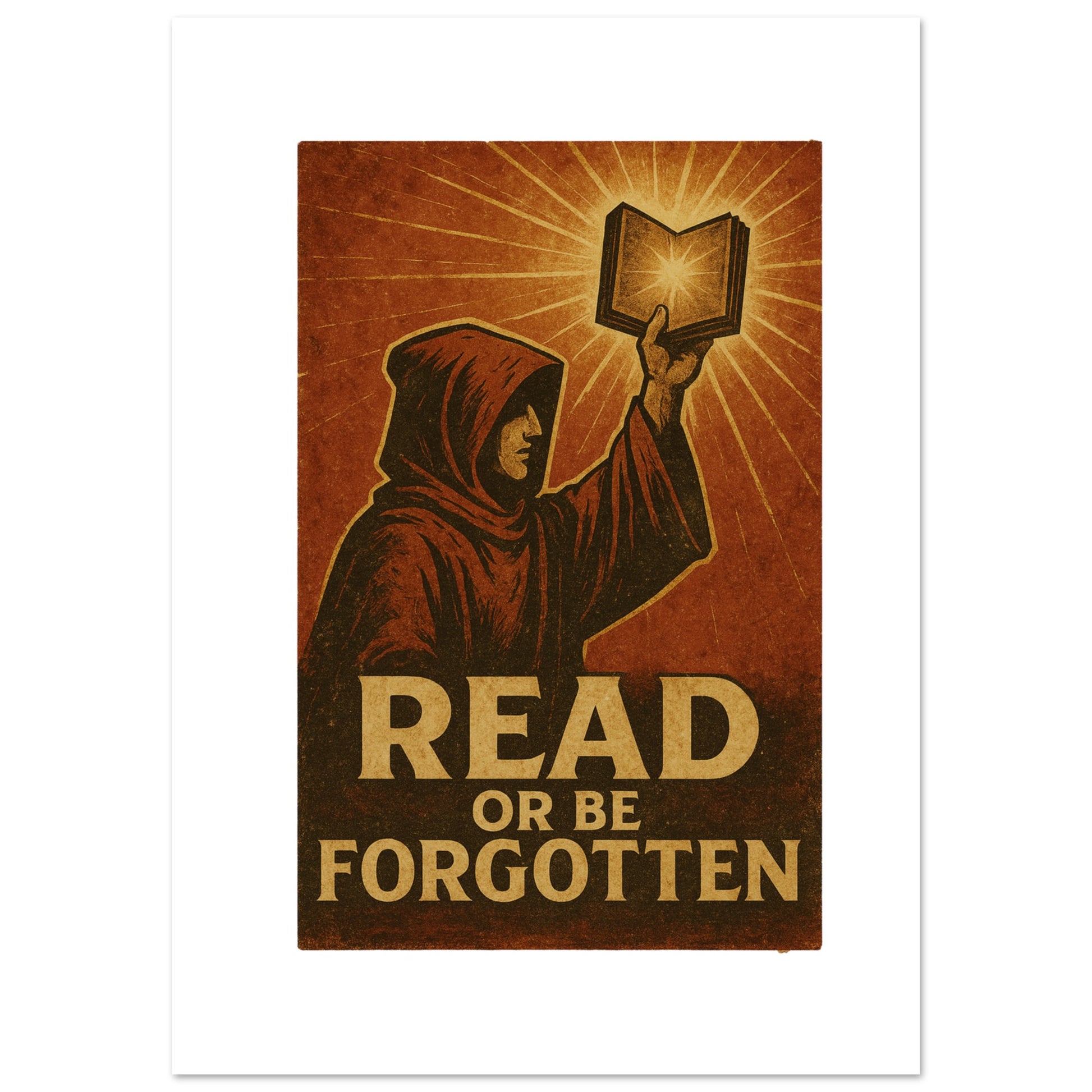 Retro Reader Art Poster – “Read or Be Forgotten” Literary Wall Print - F4 Custom Prints