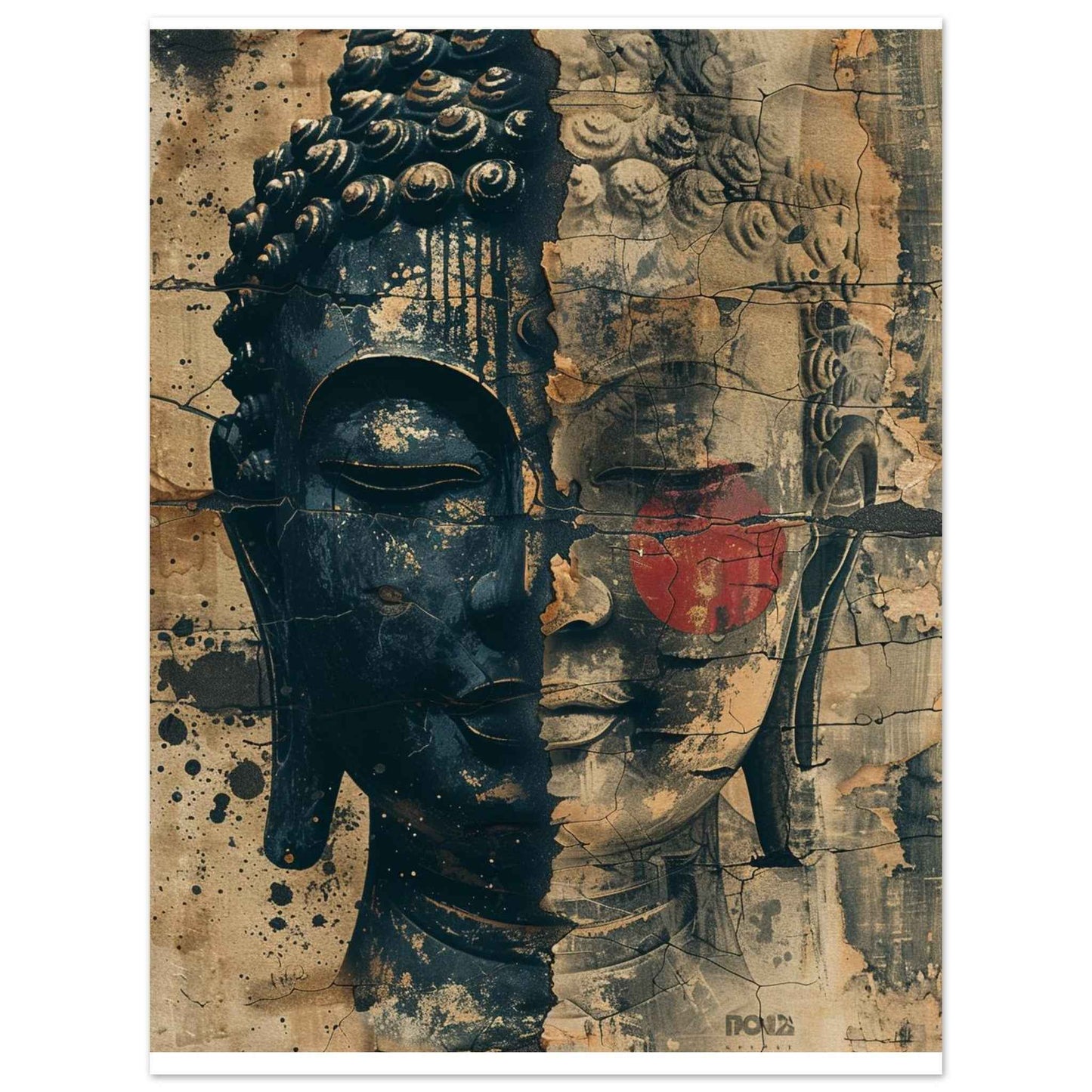"Buddha's Duality" Poster – Rustic Zen Grunge Wall Art (Multiple Sizes Available)