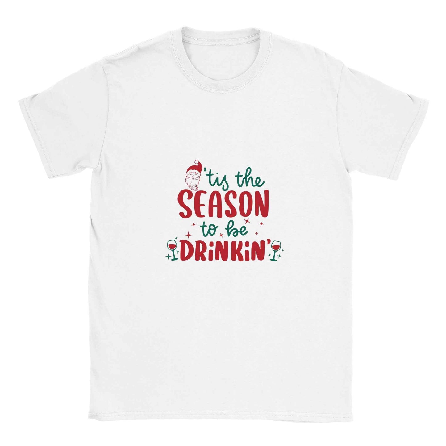 'Tis the Season to be Drinkin' – Funny Santa Holiday Graphic Tee in Your Choice of Festive Colors