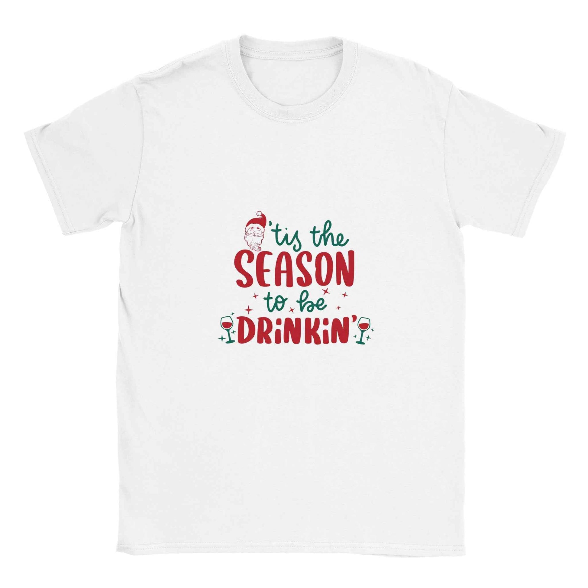 'Tis the Season to be Drinkin' – Funny Santa Holiday Graphic Tee in Your Choice of Festive Colors
