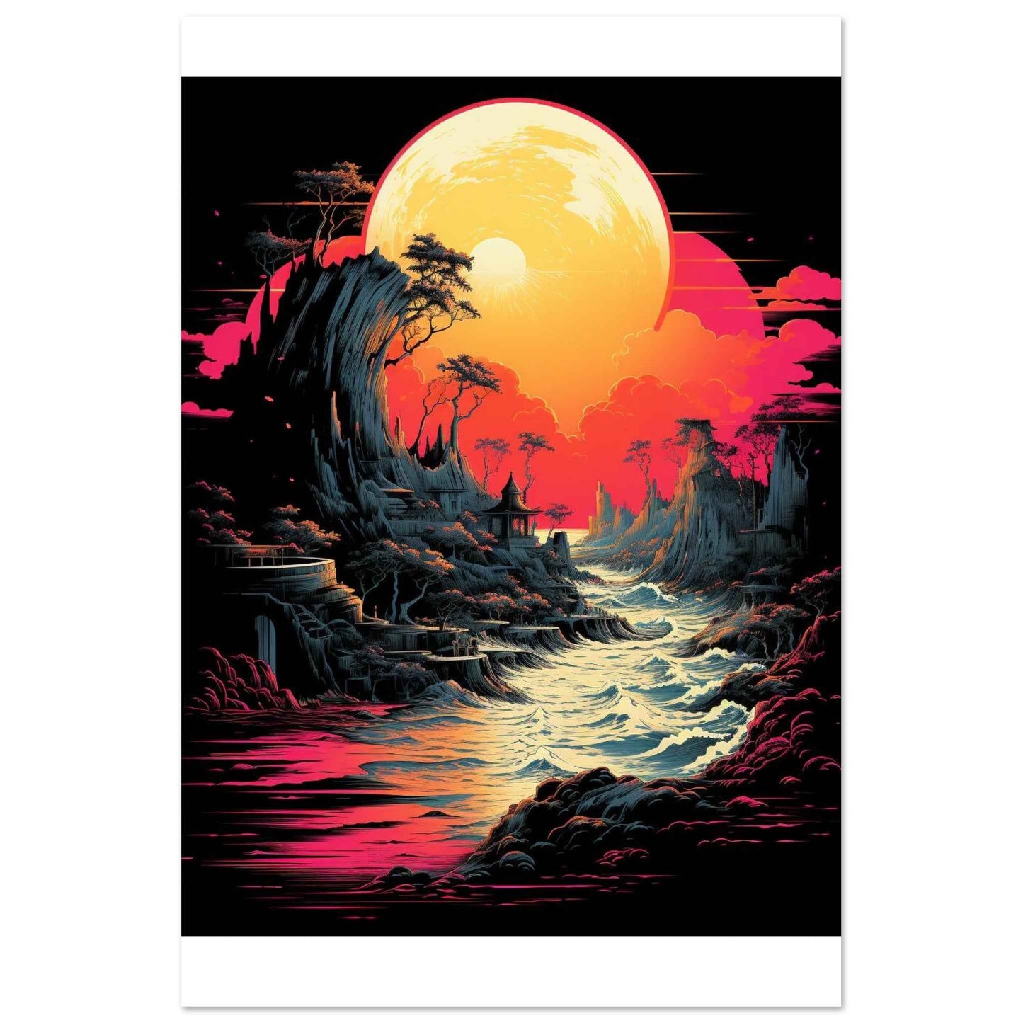 "Moonlit Journey" Poster – Vibrant Ukiyo-e Inspired Wall Art (Multiple Sizes Available)