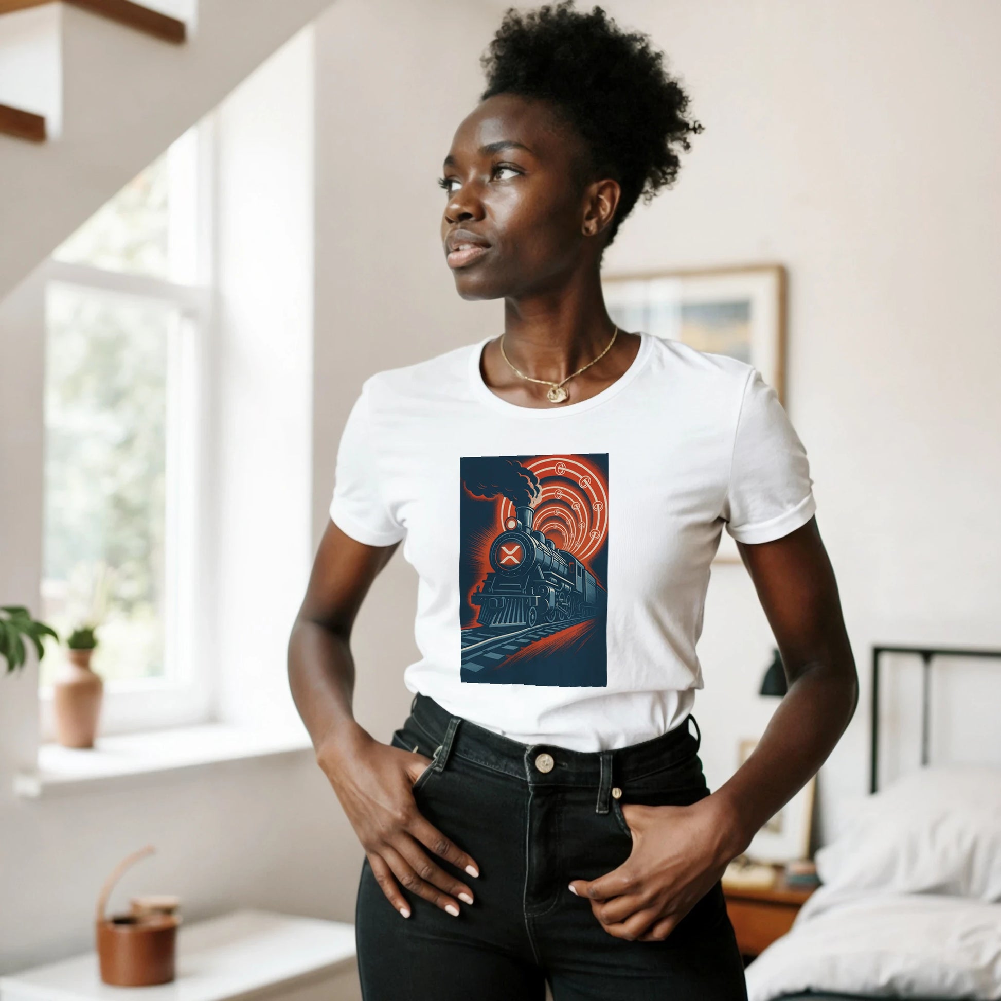 XRP Express Women’s T-Shirt – Vintage Crypto Train Graphic Tee - F4 Custom Prints