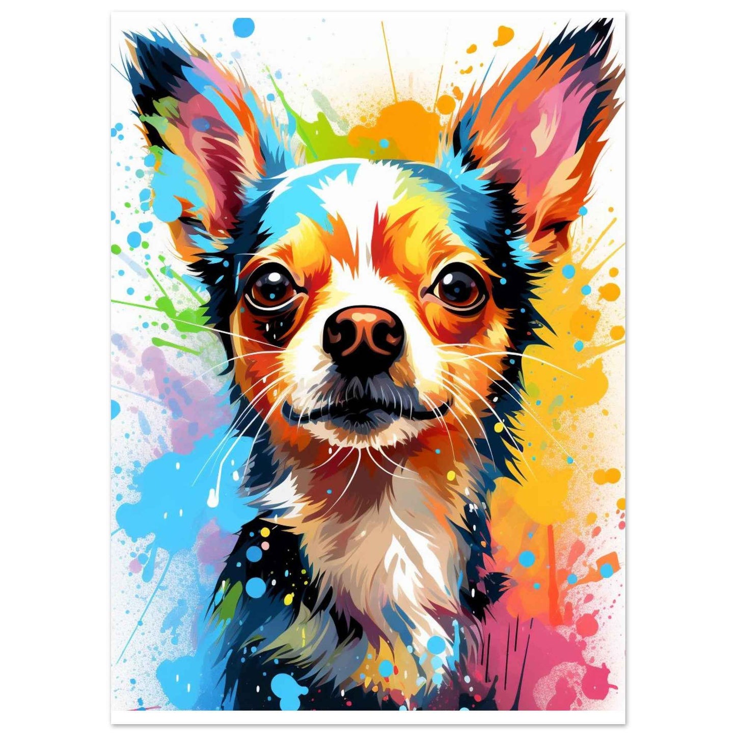 Chihuahua Splash Art Poster – Vibrant Pop Art Dog Wall Art (Multiple Sizes Available)