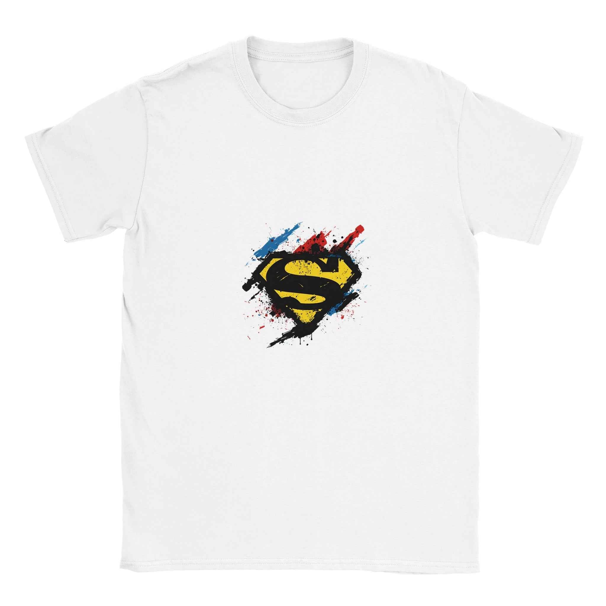 Superman Splatter Shield T-Shirt – Heroic Comic-Inspired Graphic Tee in Multiple Colors