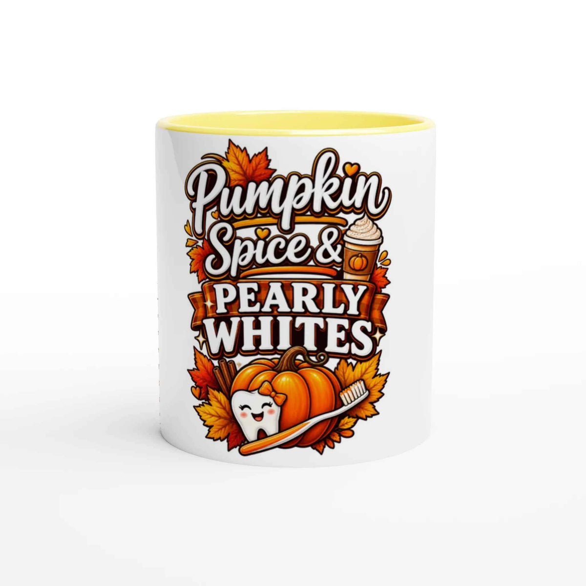 Pumpkin Spice Pearly Whites 11oz Coffee Mug with Color Inside