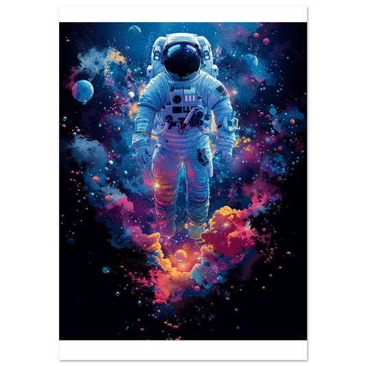 “Cosmic Astronaut” Poster – Vibrant Galactic Dreamscape Wall Art (Multiple Sizes Available)
