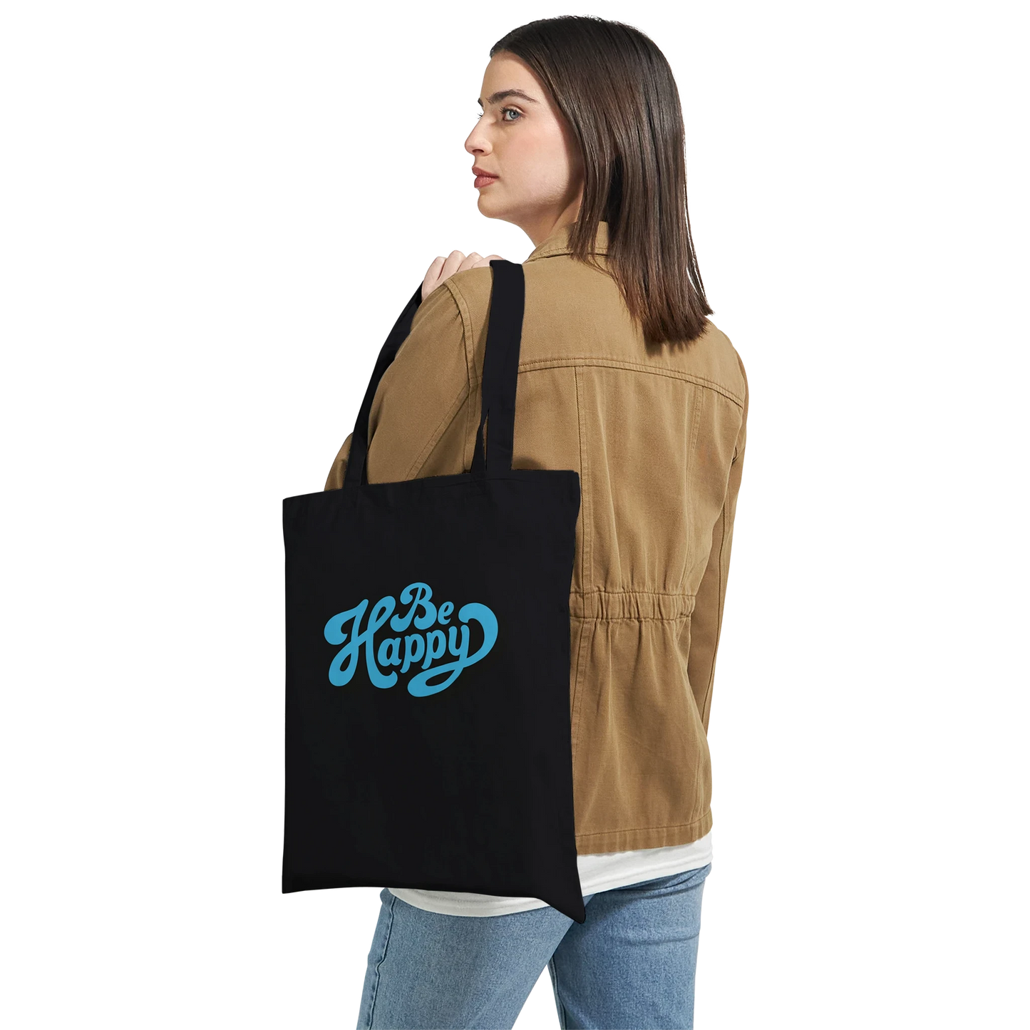 Be Happy Script Tote Bag
