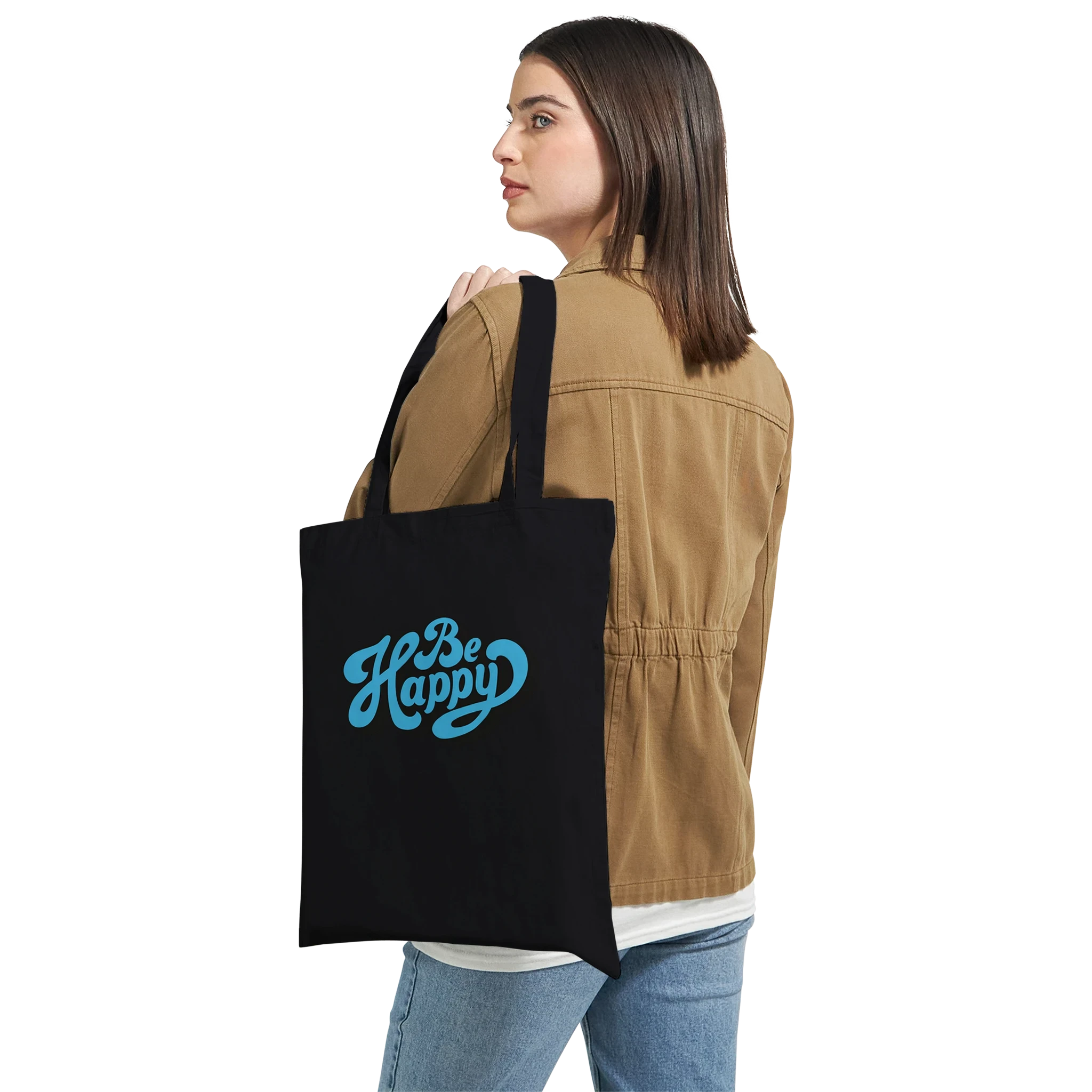 Be Happy Script Tote Bag