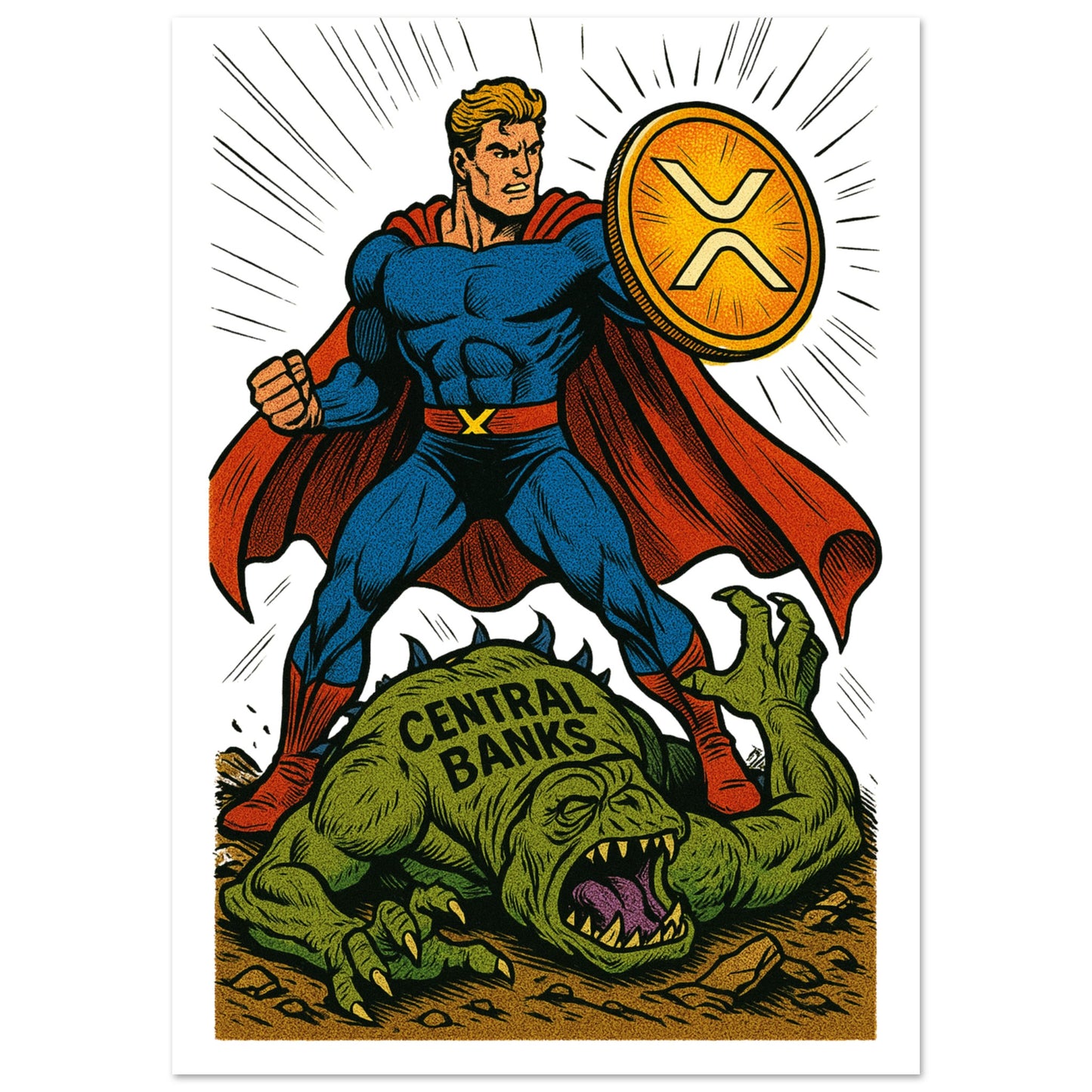 XRP Superhero Poster – Crypto Freedom Fighter Wall Art - F4 Custom Prints
